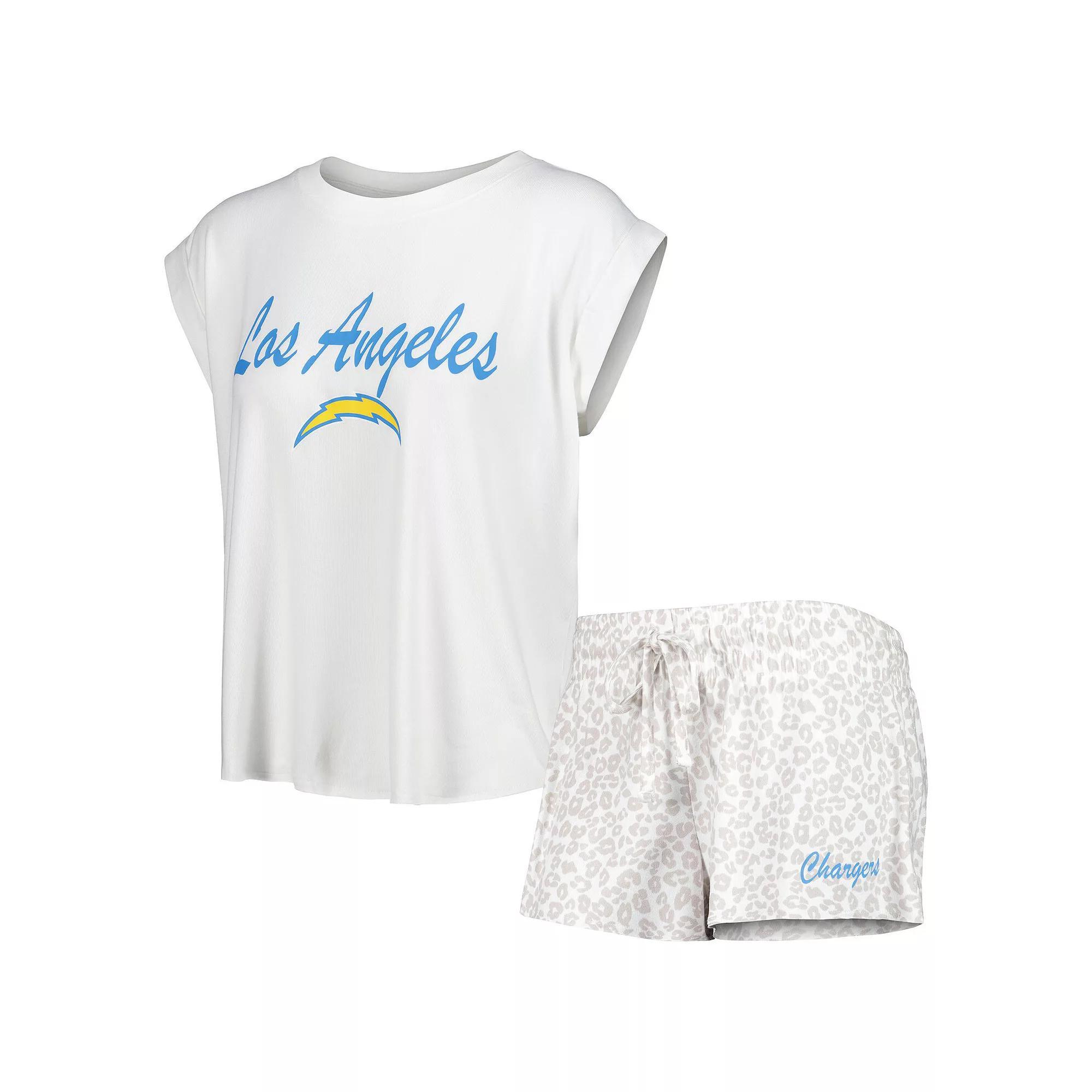 Women's Concepts Sport White/Cream Los Angeles Chargers Montana Knit T-Shirt & Shorts Sleep Set, Size: 2XL Product Image