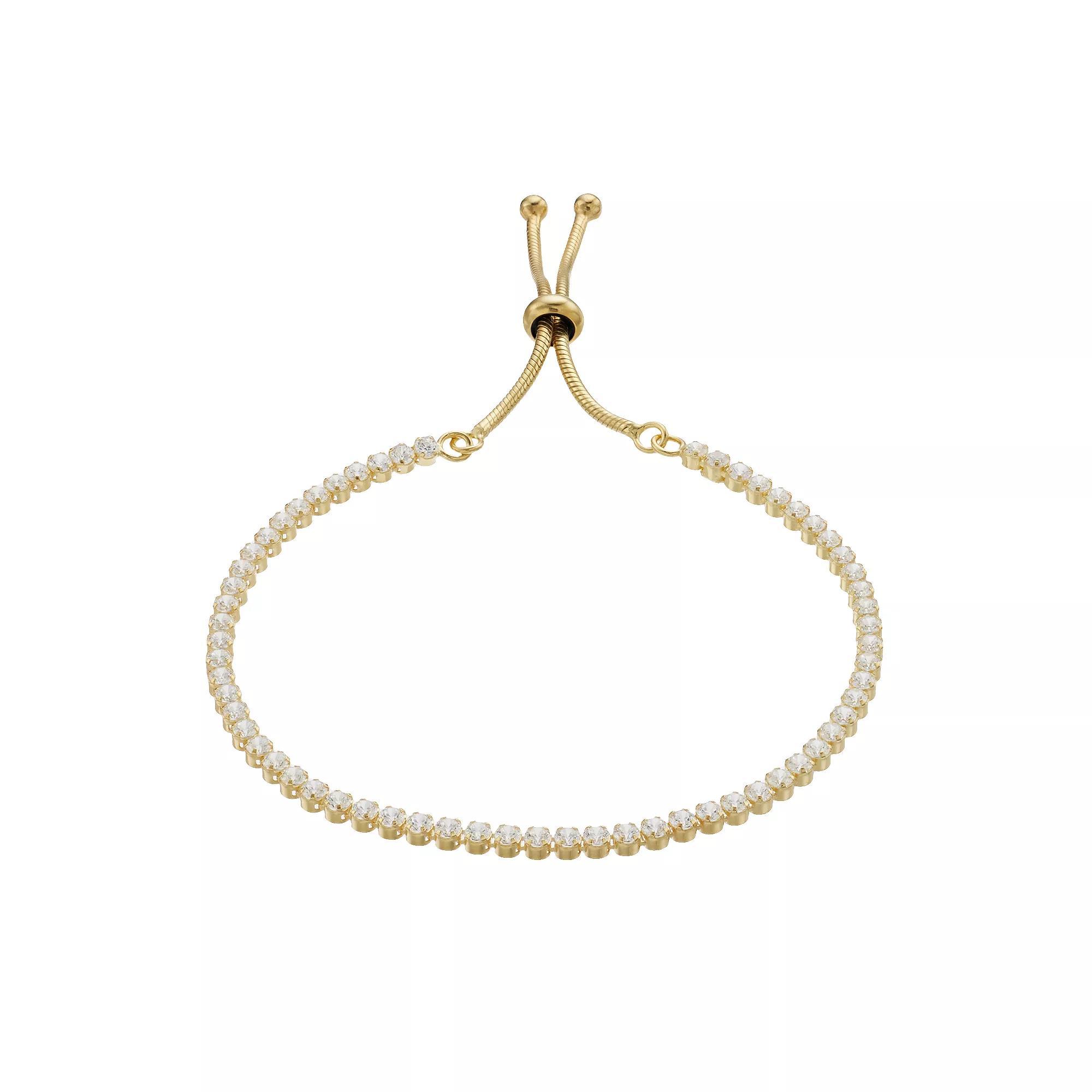 Gold-Tone Sterling Silver Cubic Zirconia Bolo Bracelet, Women's, Size: 9.25, Gold Tone Product Image