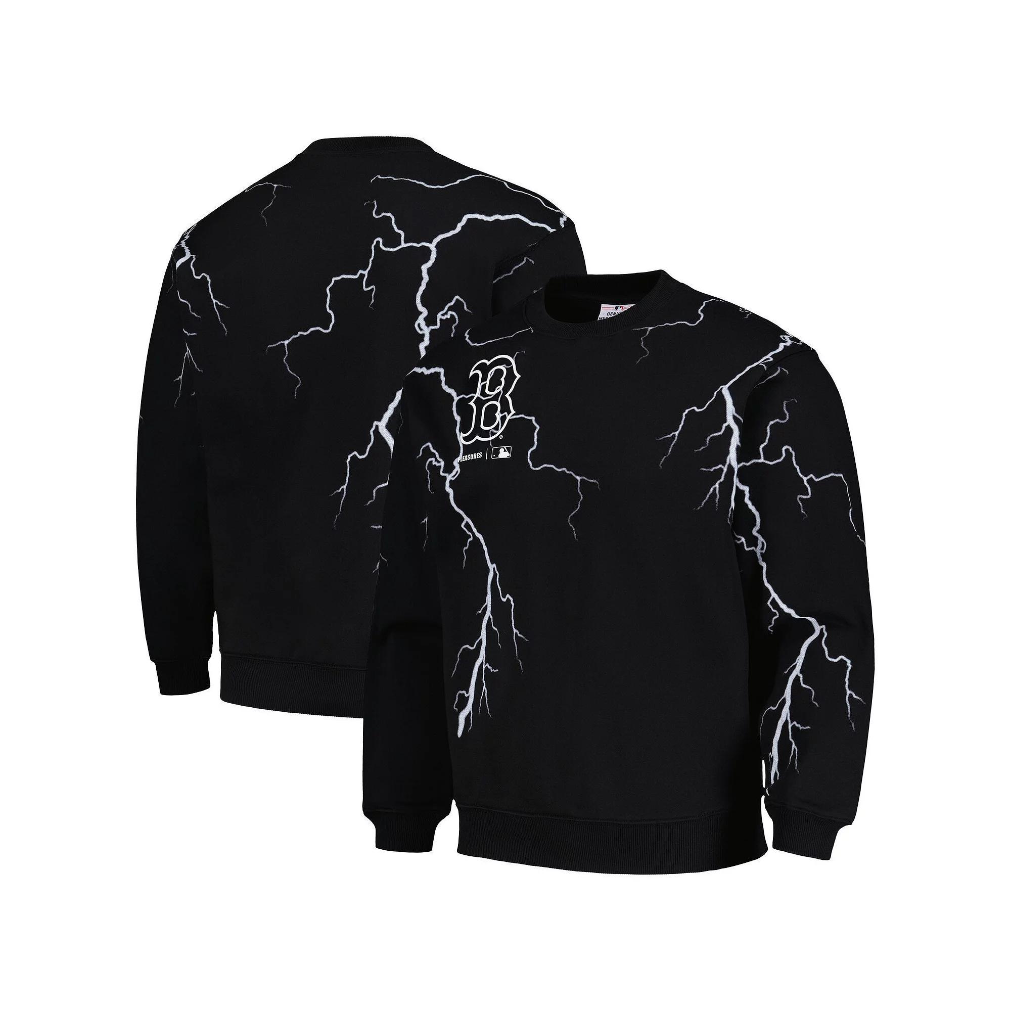 Men's PLEASURES  Black Boston Red Sox Lightning Crewneck Pullover Sweatshirt, Size: Small Product Image