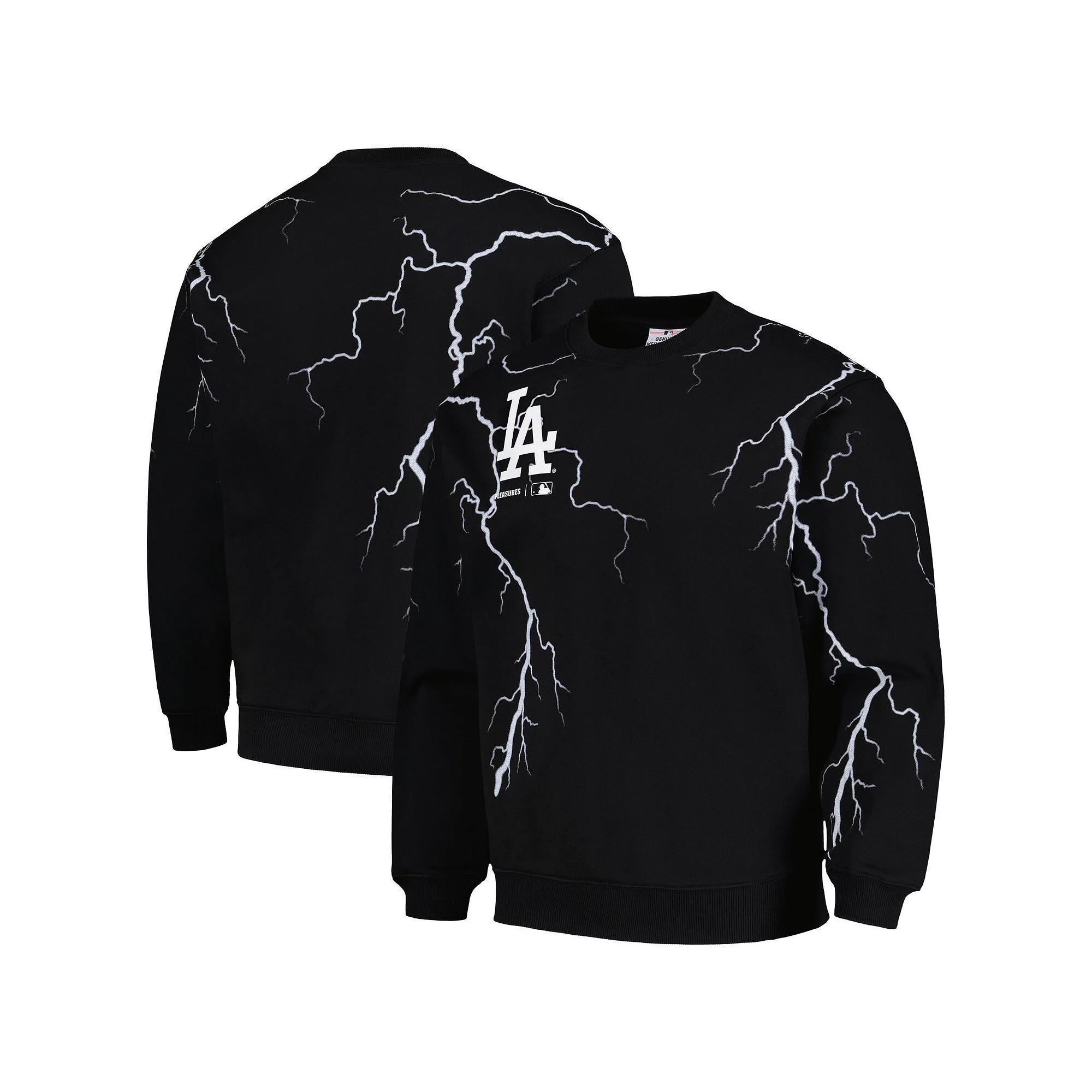 Men's PLEASURES  Black New York Yankees Lightning Crewneck Pullover Sweatshirt, Size: Small Product Image