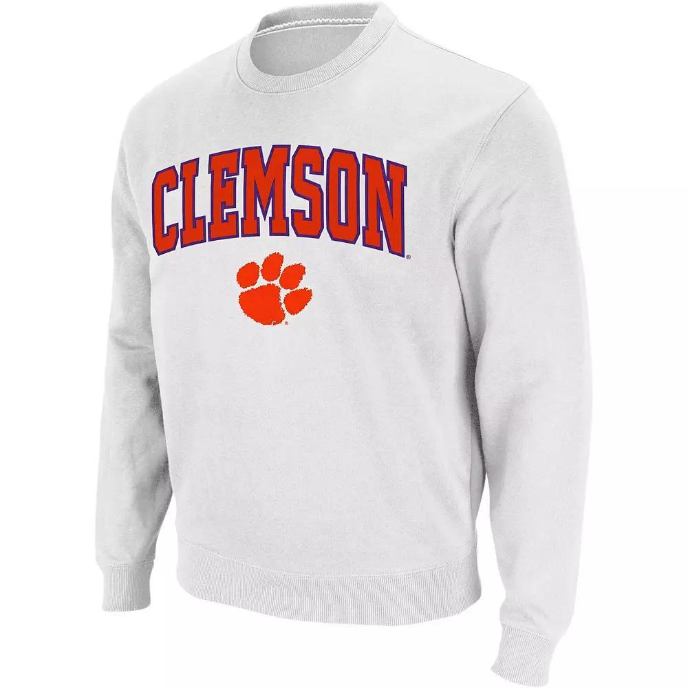 Men's Colosseum White Clemson Tigers Arch & Logo Crew Neck Sweatshirt, Size: Large Product Image