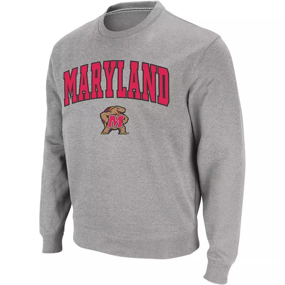 Men's Colosseum Heather Gray Maryland Terrapins Arch & Logo Crew Neck Sweatshirt, Size: Small, Grey Product Image