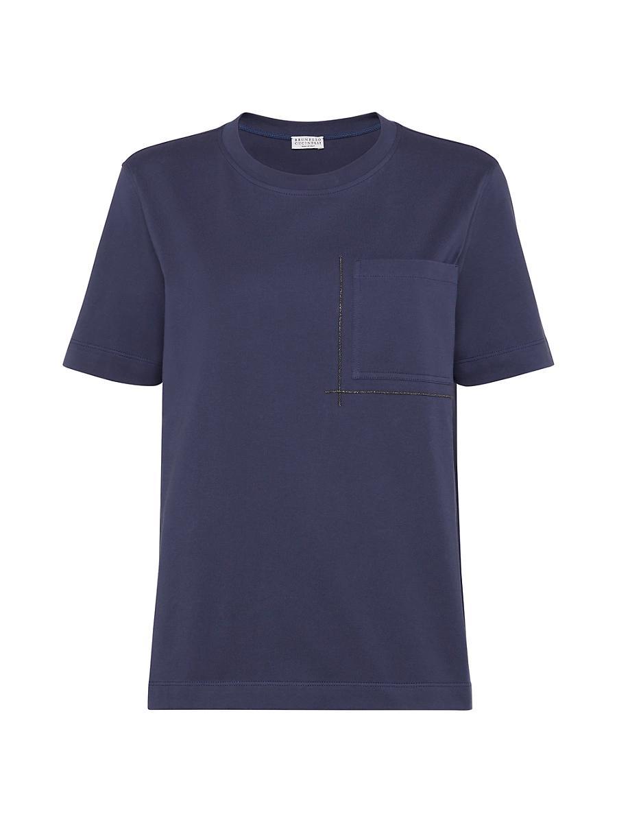 Womens Cotton Jersey T-Shirt with Shiny Pocket Detail Product Image