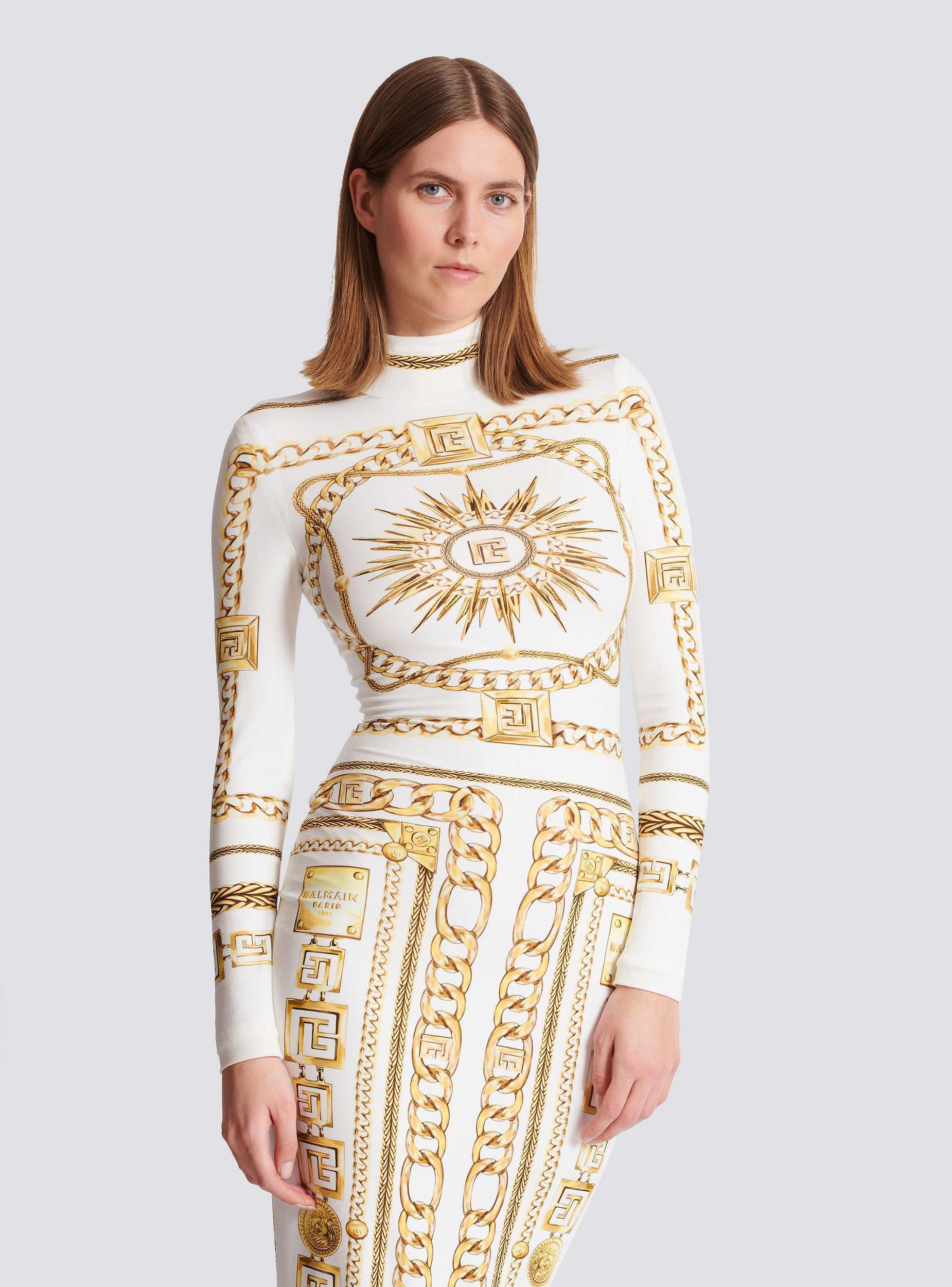 Long printed bodycon dress with Balmain Foulard pattern Product Image