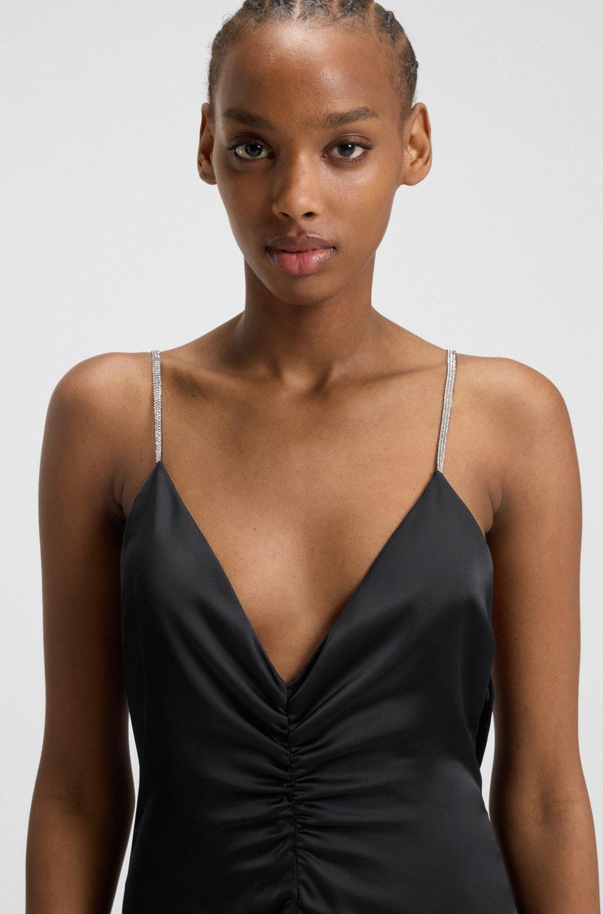 HUGO - Maxi dress with rhinestone straps - Black Product Image
