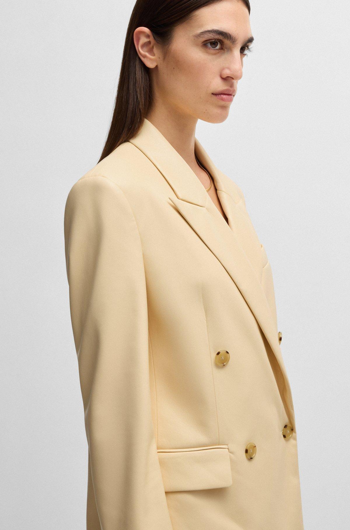 BOSS - Regular-fit double-breasted blazer in faux leather - Light Beige Product Image