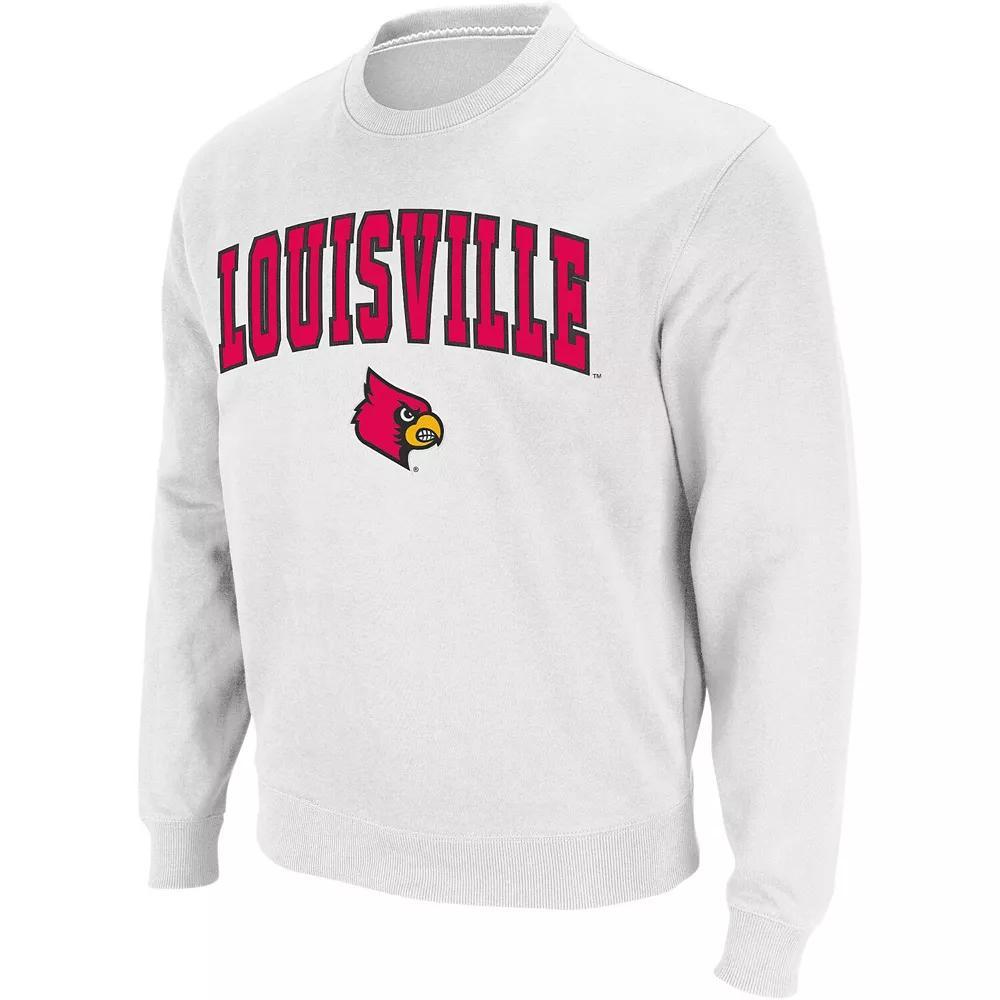 Men's Colosseum White Louisville Cardinals Arch & Logo Crew Neck Sweatshirt, Size: 2XL Product Image