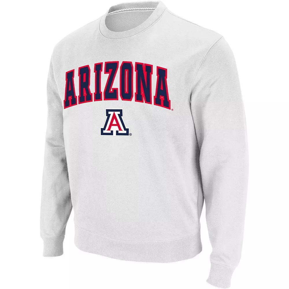 Men's Colosseum White Arizona Wildcats Arch & Logo Crew Neck Sweatshirt, Size: 3XL Product Image