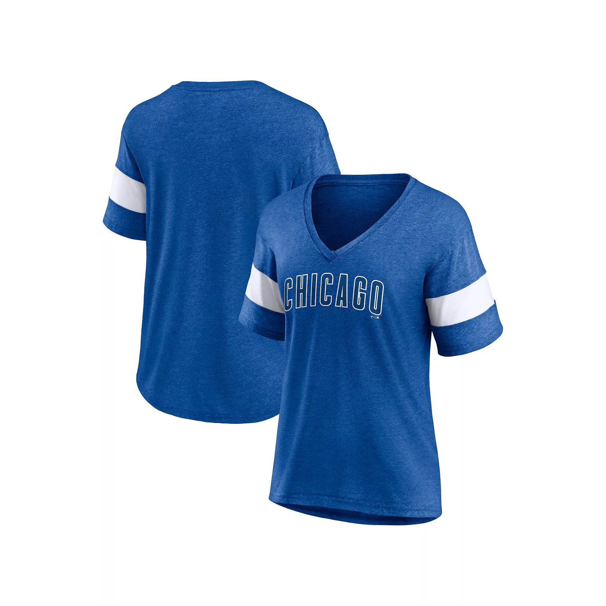 Women's Fanatics Branded Heathered Navy Milwaukee Brewers Wordmark V-Neck Tri-Blend T-Shirt, Size: Small, Blue Product Image