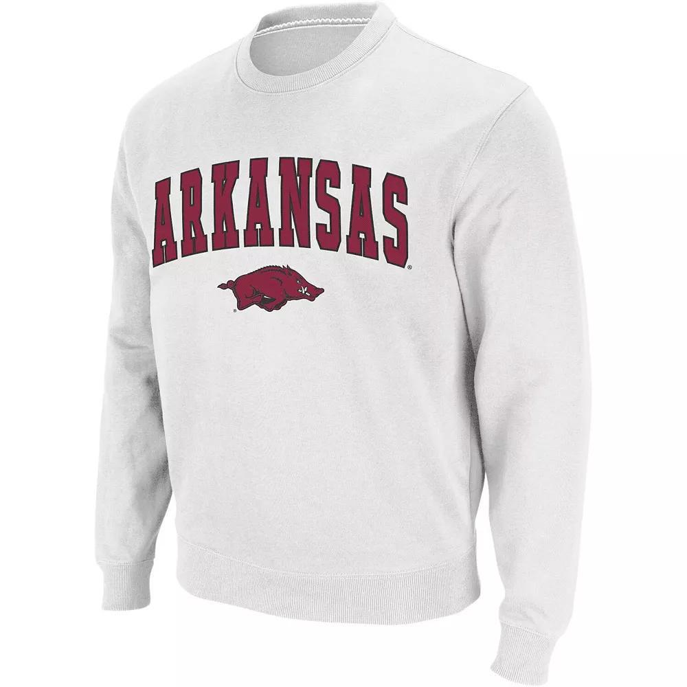 Men's Colosseum White Arkansas Razorbacks Arch & Logo Crew Neck Sweatshirt, Size: 2XL Product Image