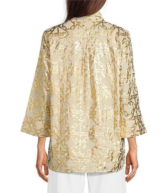 Jude Connally Cricket Bamboo Rattan Print Stand Collar 3/4 Sleeve Top Product Image