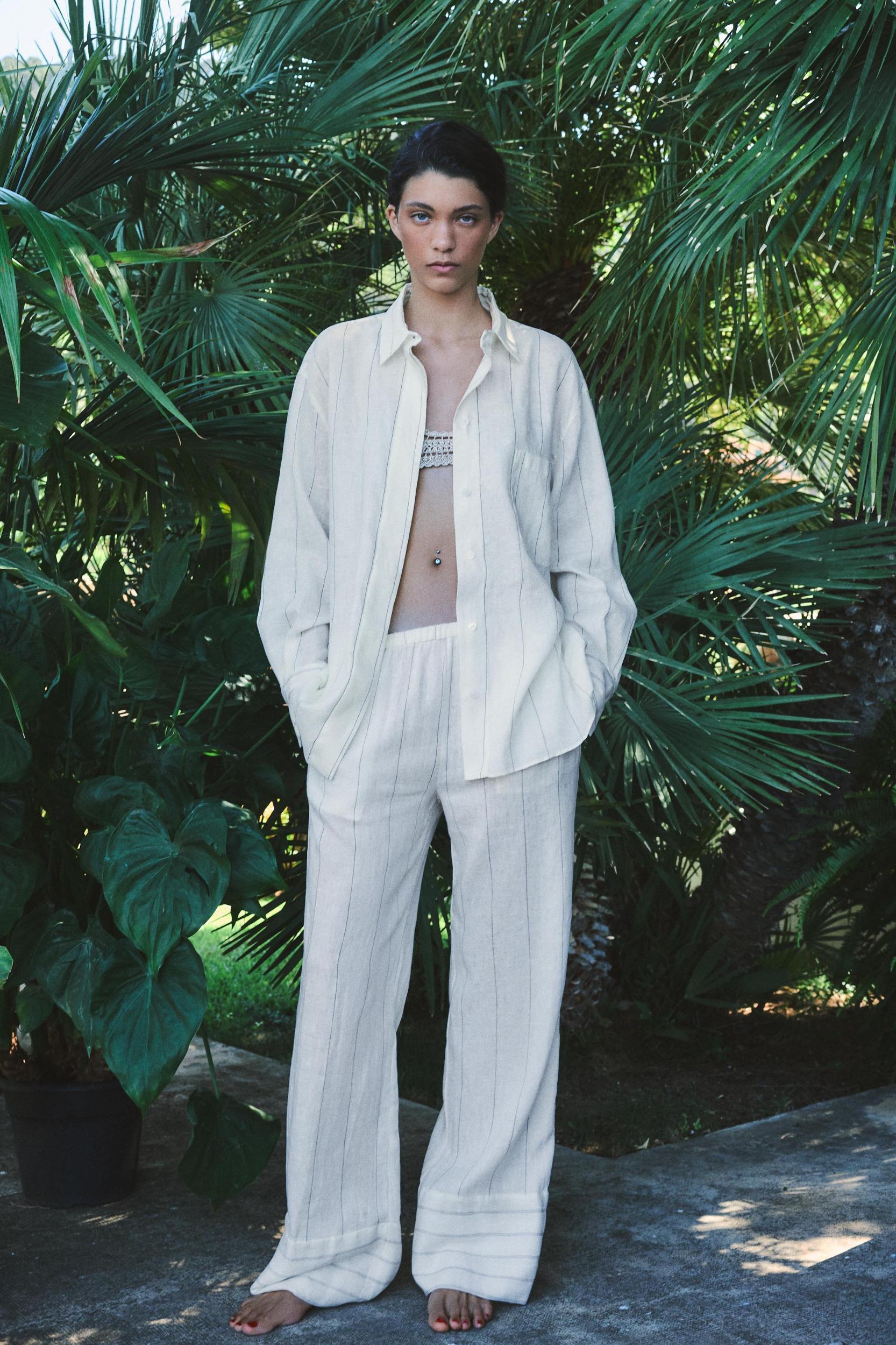100% LINEN STRIPED PANTS Product Image