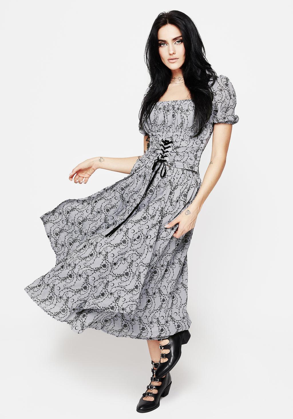 Rosethorn Flocked Velour Chiffon Ruffle Midi Skirt - Blue Product Image