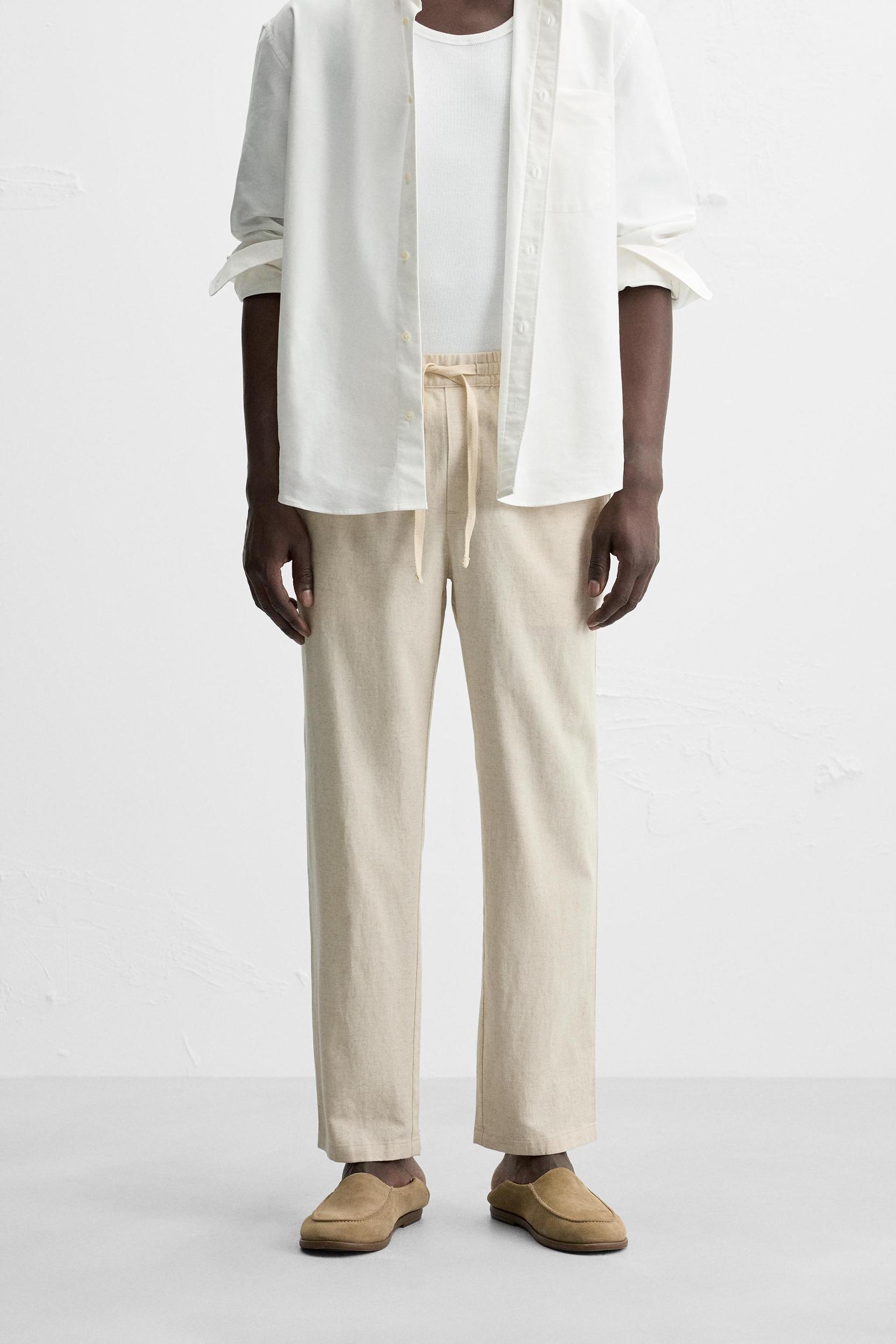RELAXED FIT COTTON LINEN PANTS Product Image