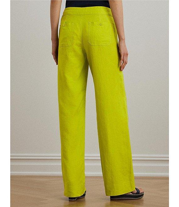 Lauren Ralph Lauren Linen Flat Front Mid Rise Drawcord Waist Pants Product Image