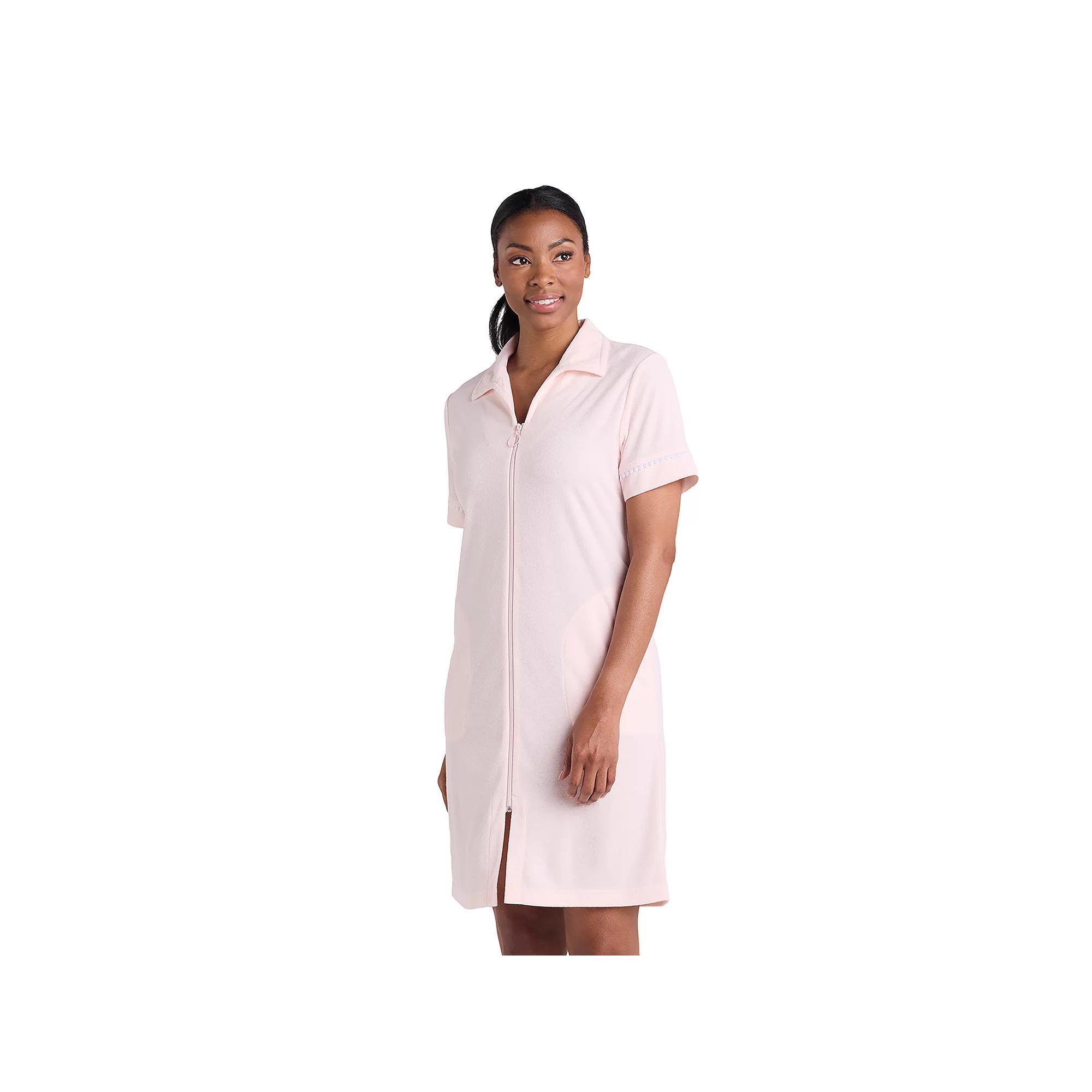 Women's Miss Elaine Essentials Terry Short Zip Robe, Size: XL, Pink Product Image