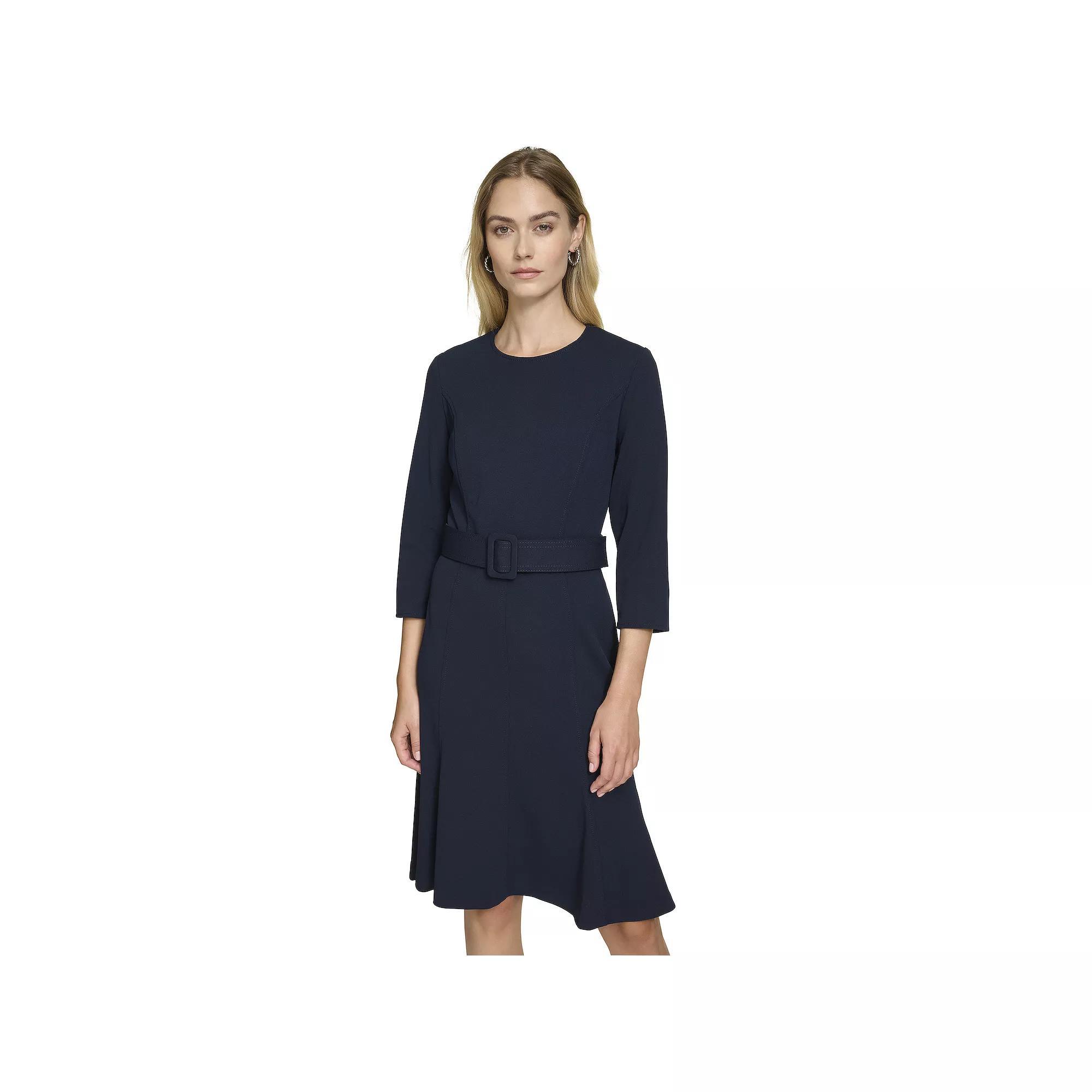 Women's Andrew Marc Belted Fit & Flare Mini Dress, Size: 16, Blue Product Image