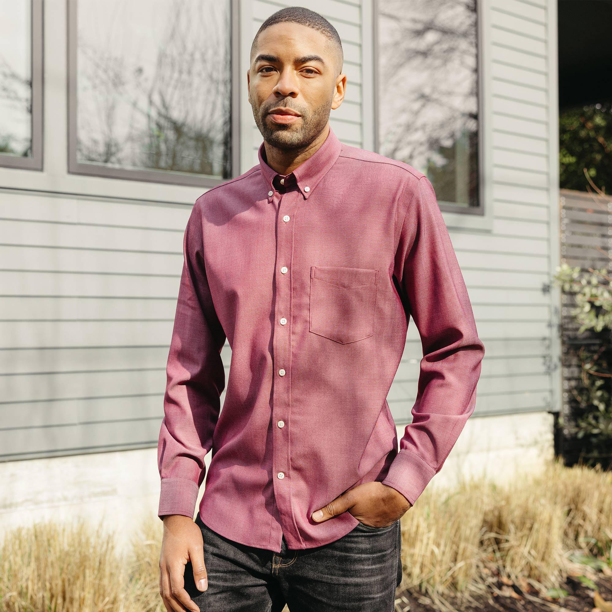 Merino Wool Button-Down Shirt | Burgundy Oxford 210 Product Image