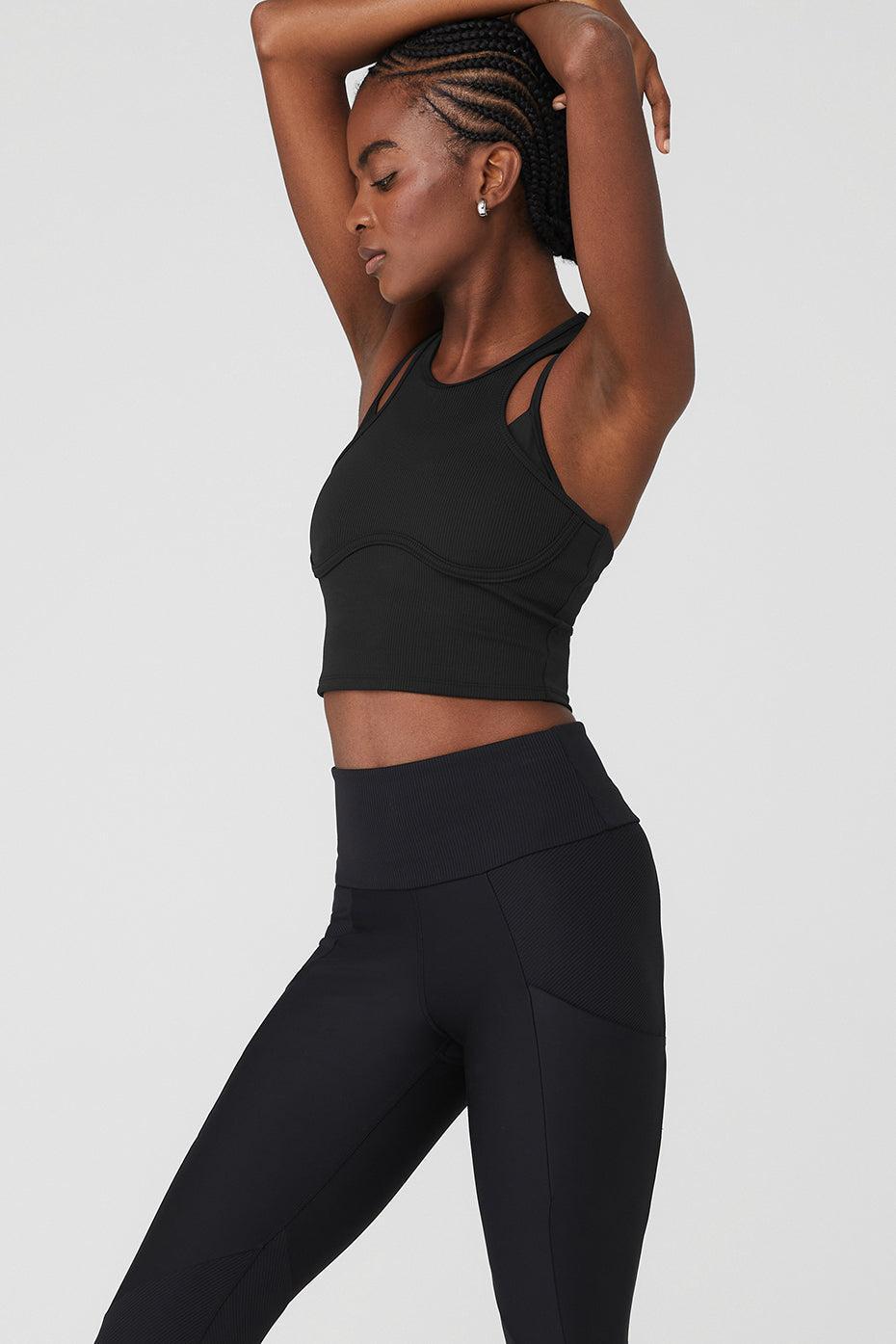 Ribbed Airlift Enchanted Bra Tank - Black Product Image