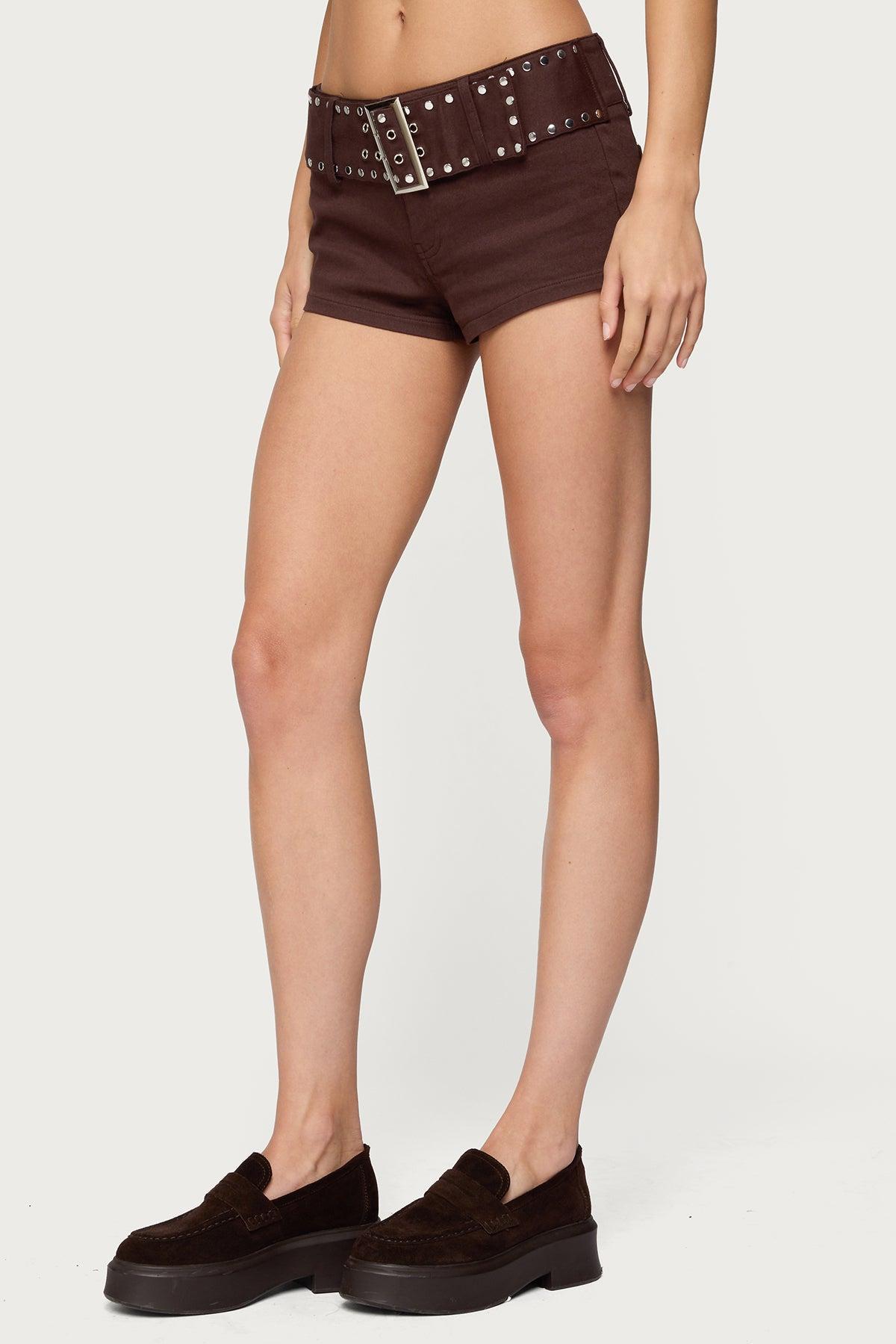 Studded Belt Denim Micro Shorts Product Image