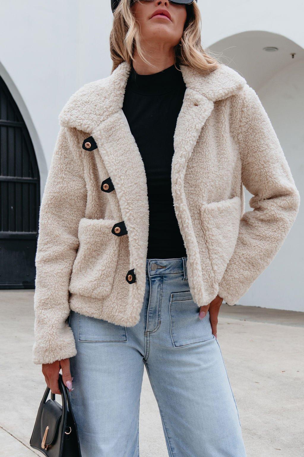 Cream Sherpa Button Up Jacket - FINAL SALE Female Product Image