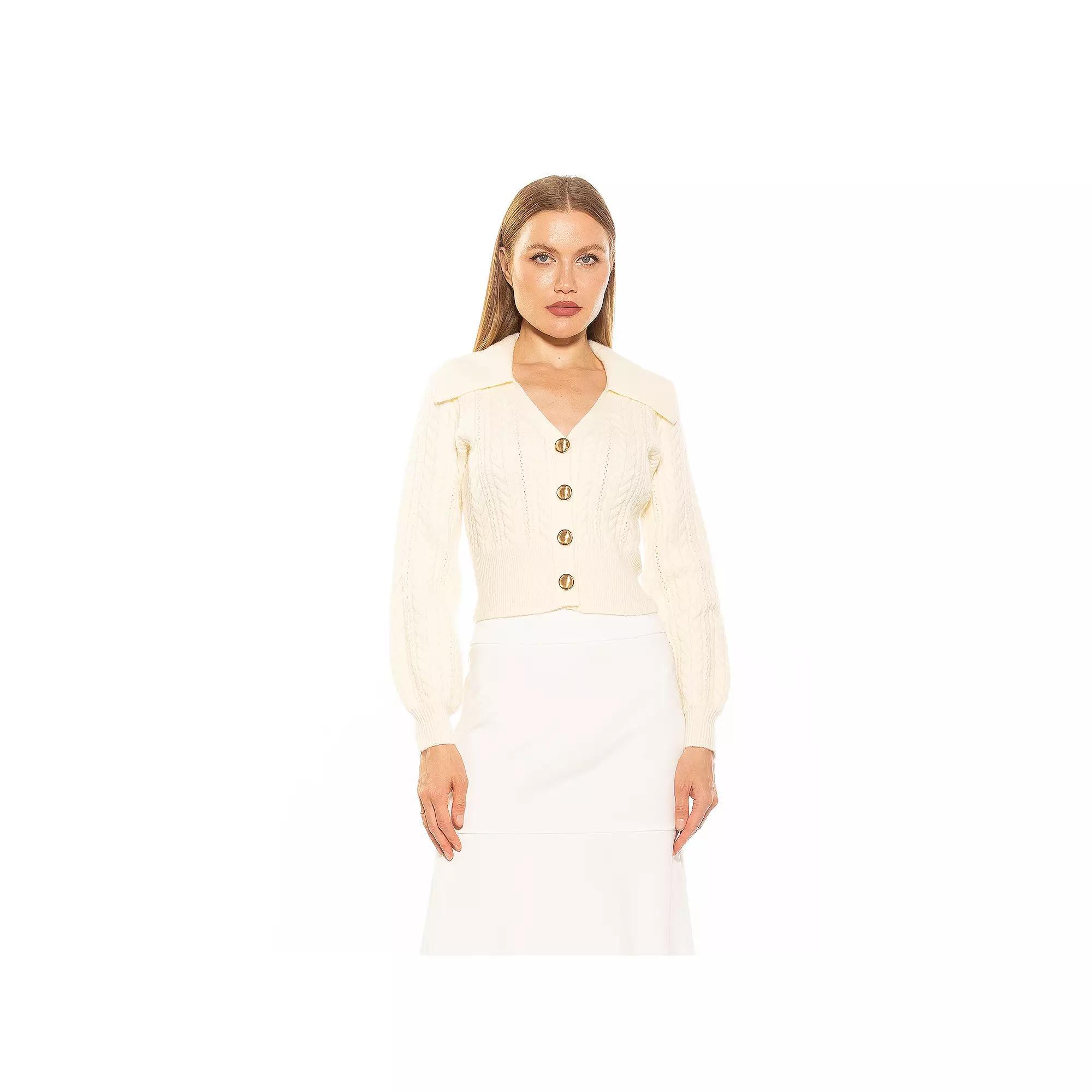 Women's ALEXIA ADMOR Hazel Cable Knit Cardigan, Size: XL, Black Product Image