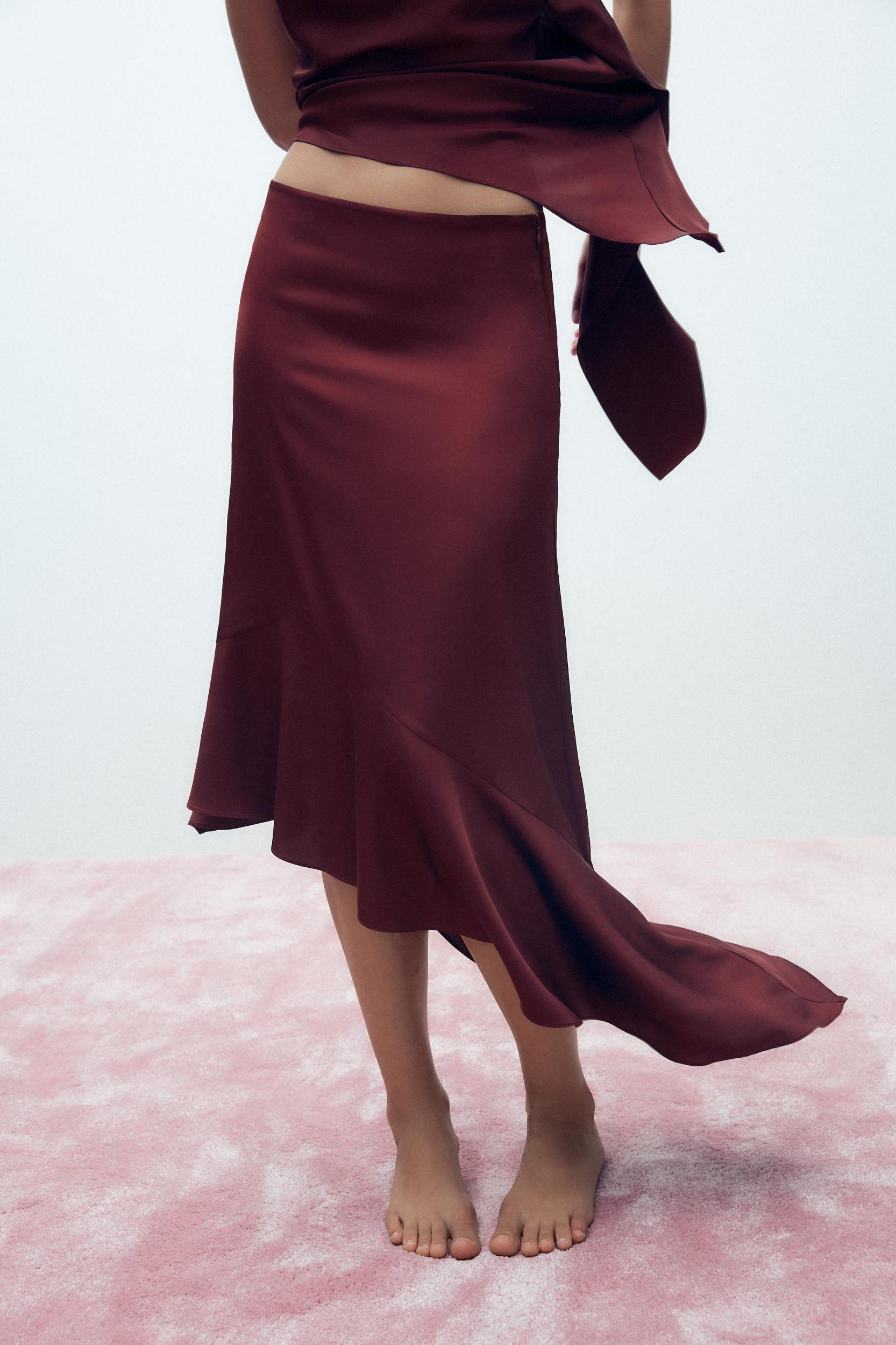 ASYMMETRIC SATIN RUFFLE SKIRT Product Image