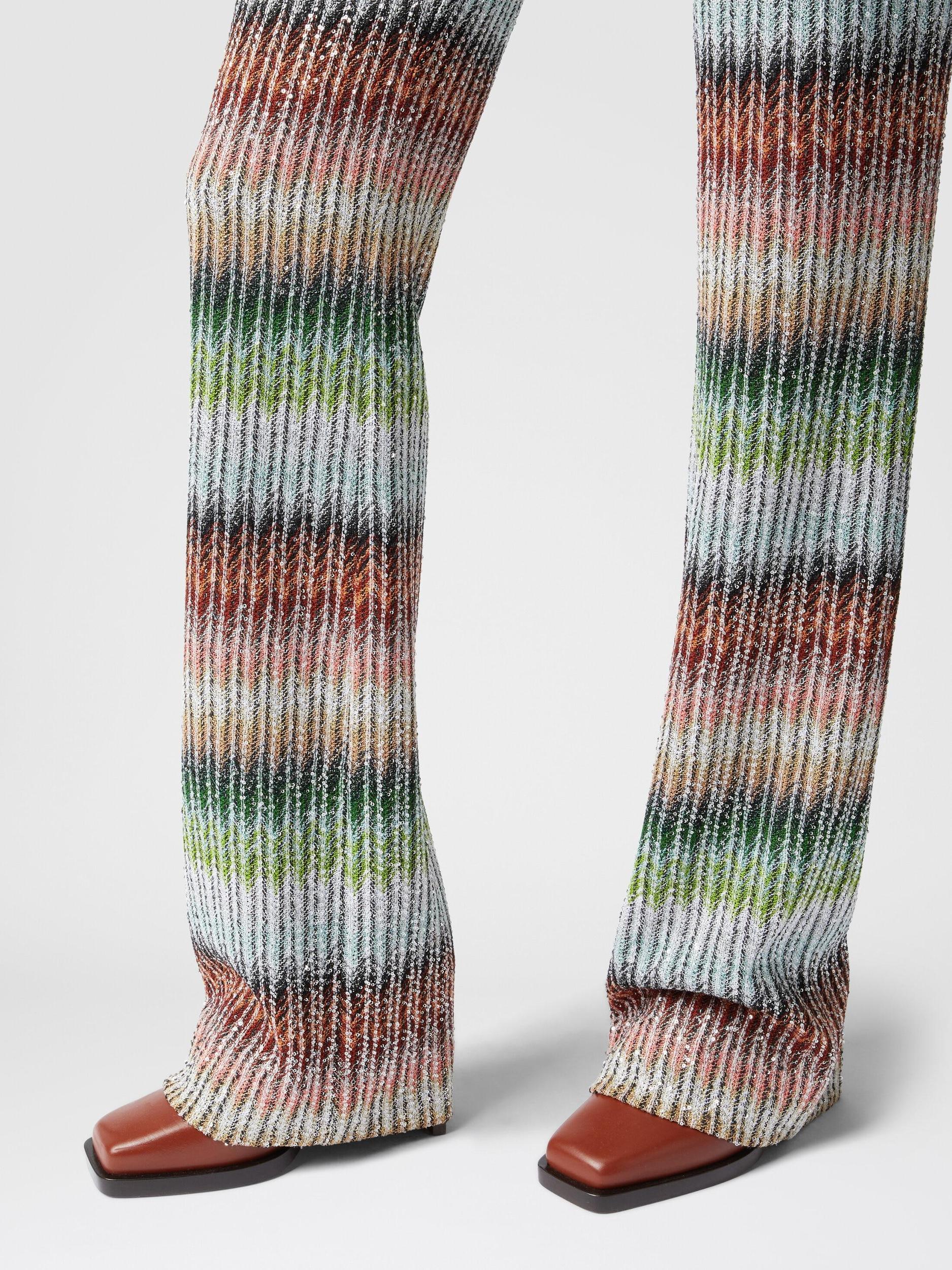 Flared trousers in gradient zig zag knit with sequins Product Image