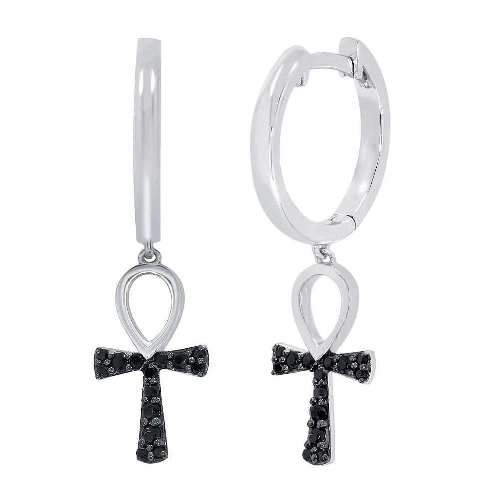 Men's Sterling Silver 1/5 Carat T.W. Diamond Cross Drop Earrings Product Image