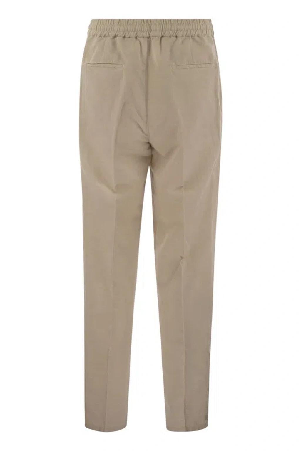 BRUNELLO CUCINELLI Leisure Fit Trousers In Linen And Cotton Gabardine In Beige Product Image