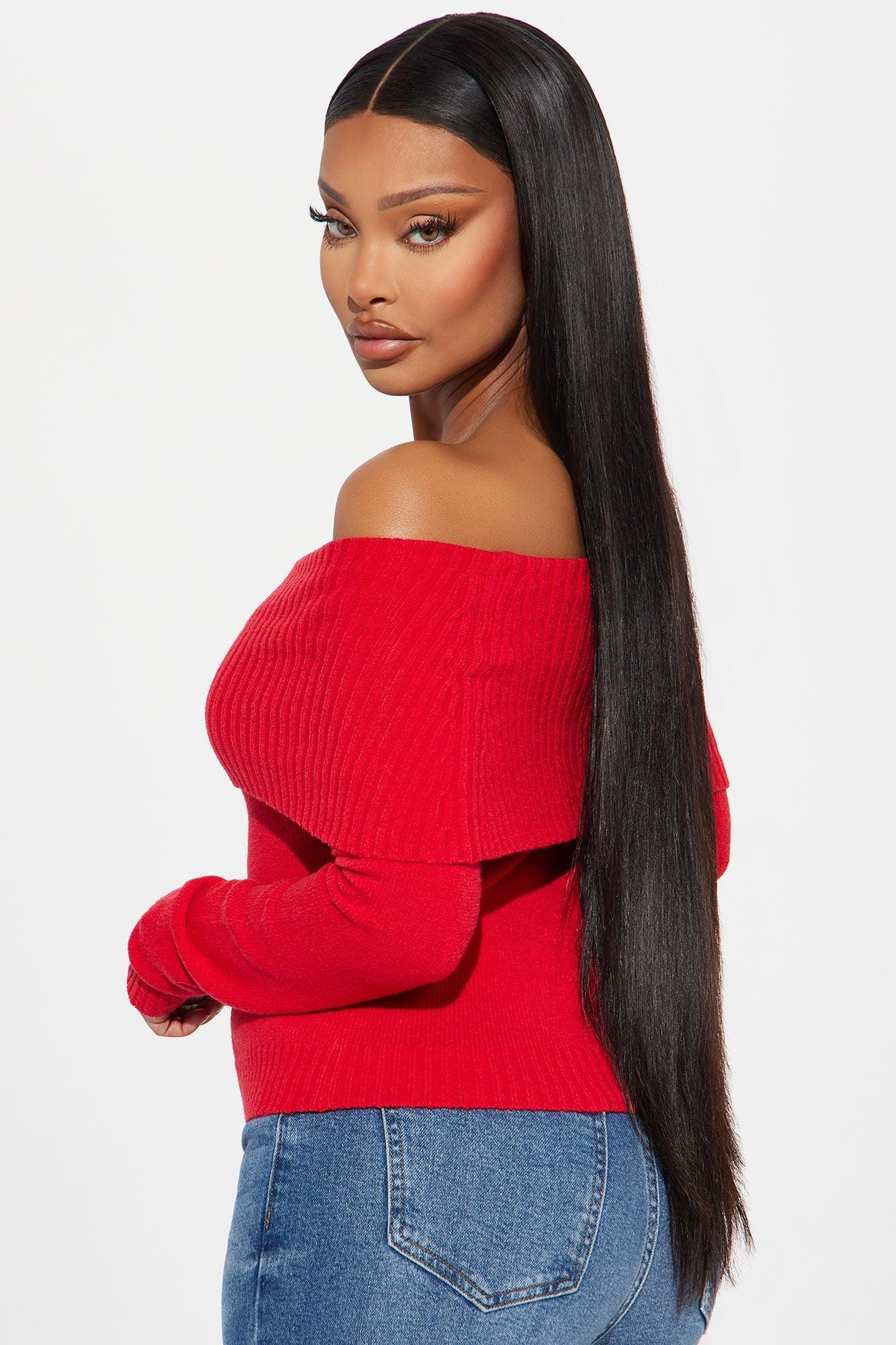 Layla Off Shoulder Sweater - Red Product Image