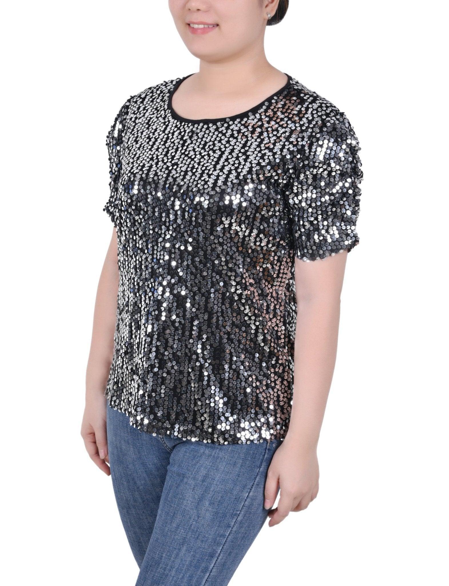 Short Sleeve Sequined Top - Petite Product Image
