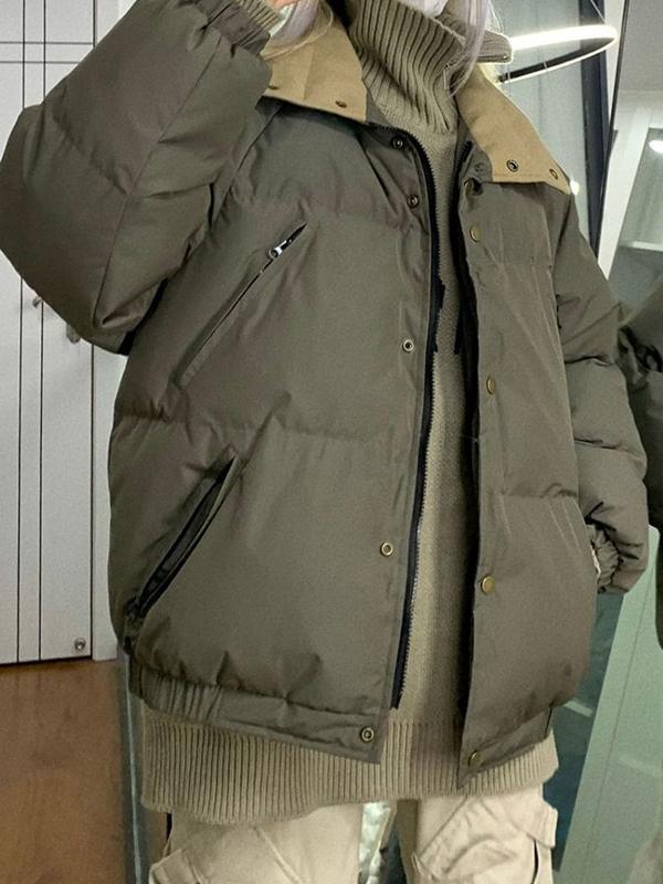 Solid Slant Pocket High Neck Jacket Product Image