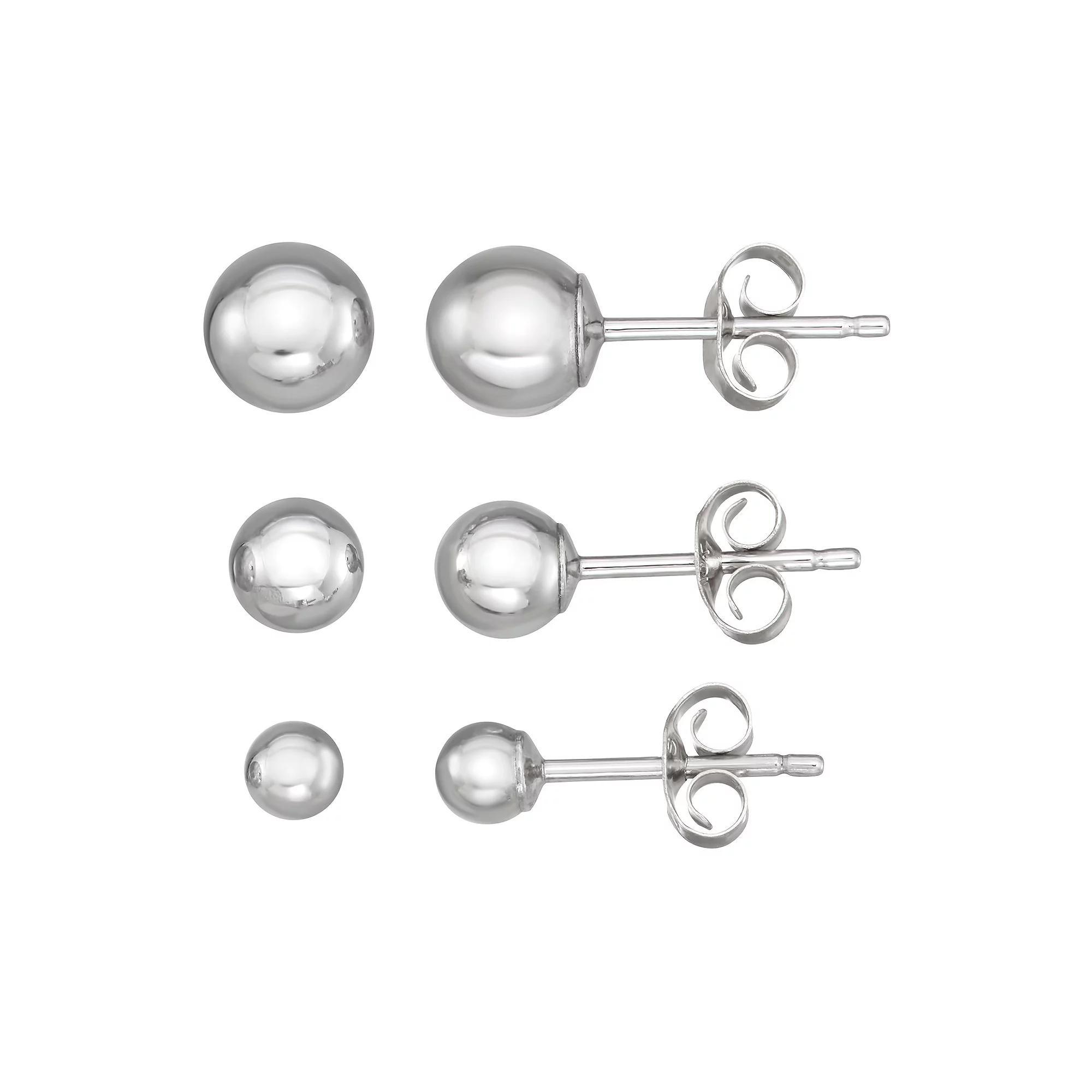 Forever 14K White Gold Graduated Ball Earring Set, Women's, 14k Whgold Product Image