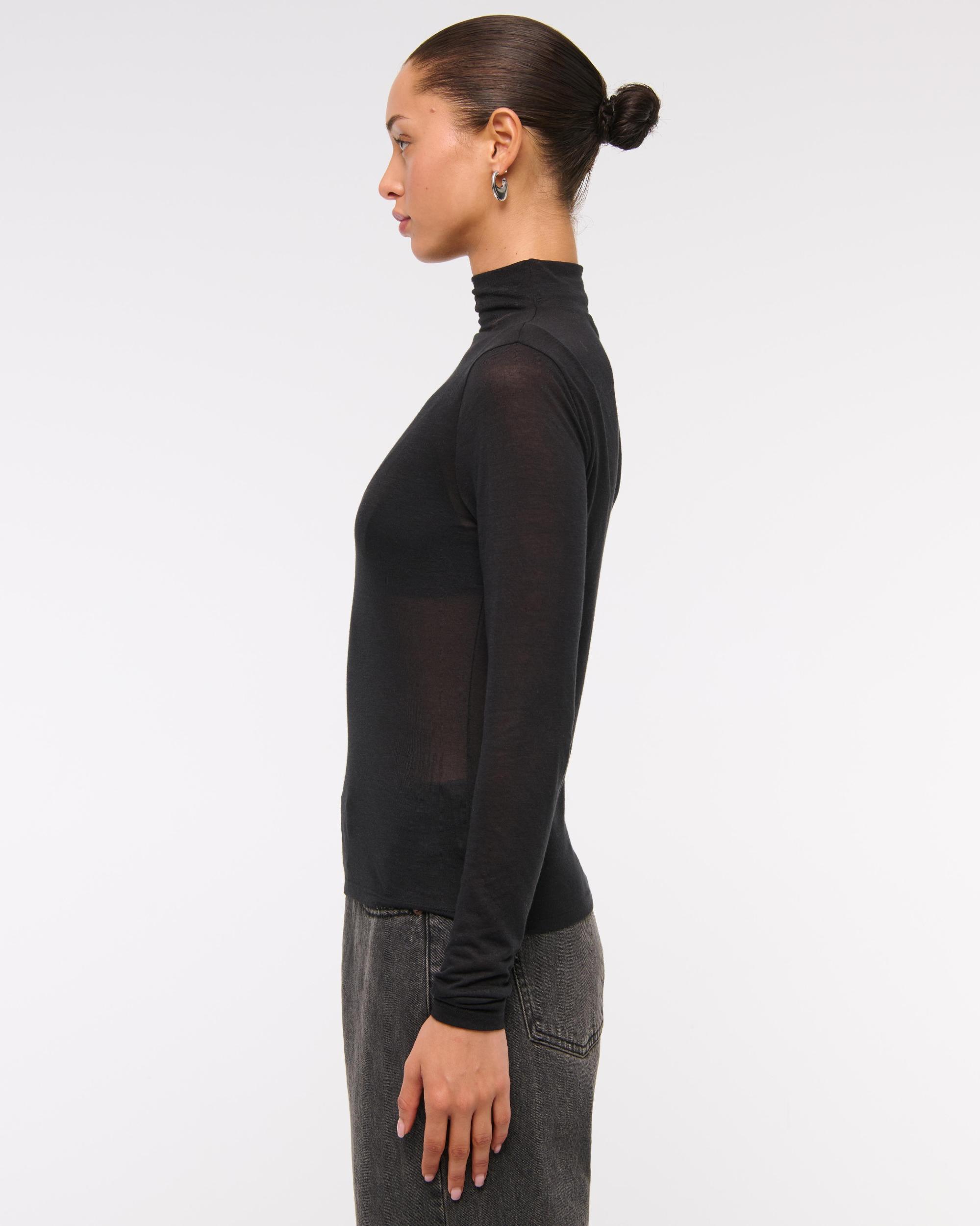 Long-Sleeve Grown-On Mockneck Top Product Image