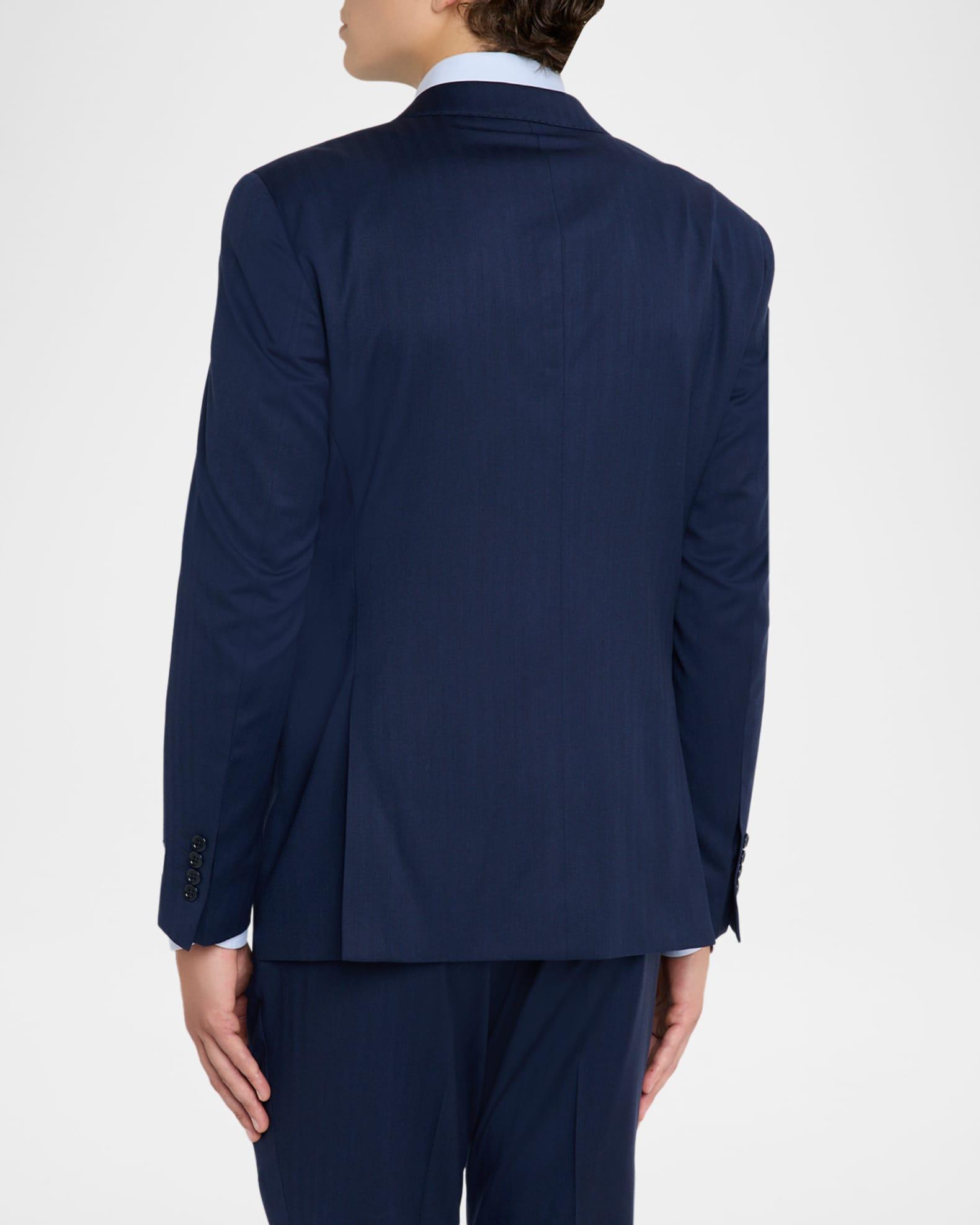 Men's 130s Wool Micro-Herringbone Peak Lapel G Line Suit Product Image