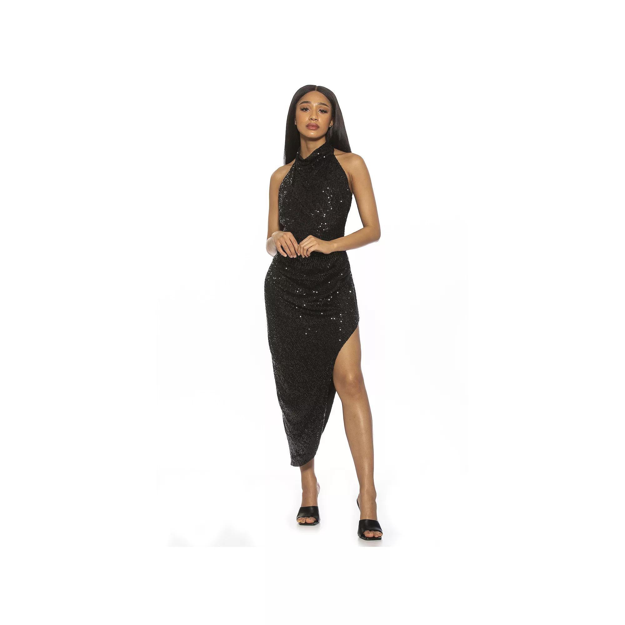 Women's ALEXIA ADMOR June Draped Halter Neck Open Back Dress, Size: 14, Black Product Image