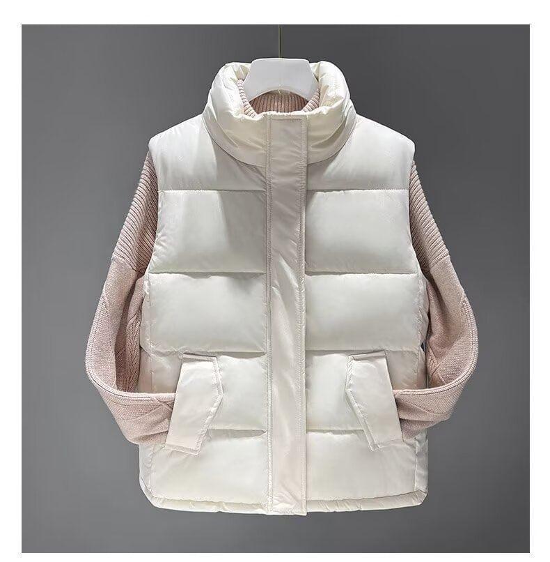 Stand Collar Plain Zip Puffer Vest Product Image
