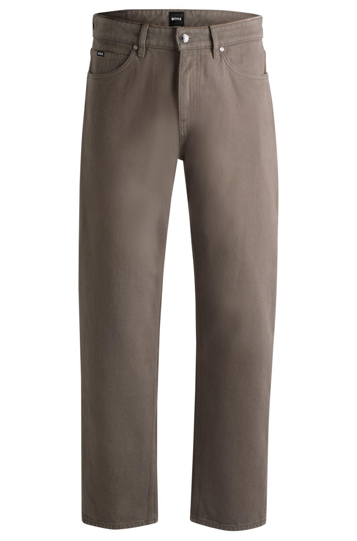 Baggy-fit jeans in beige Italian denim Product Image