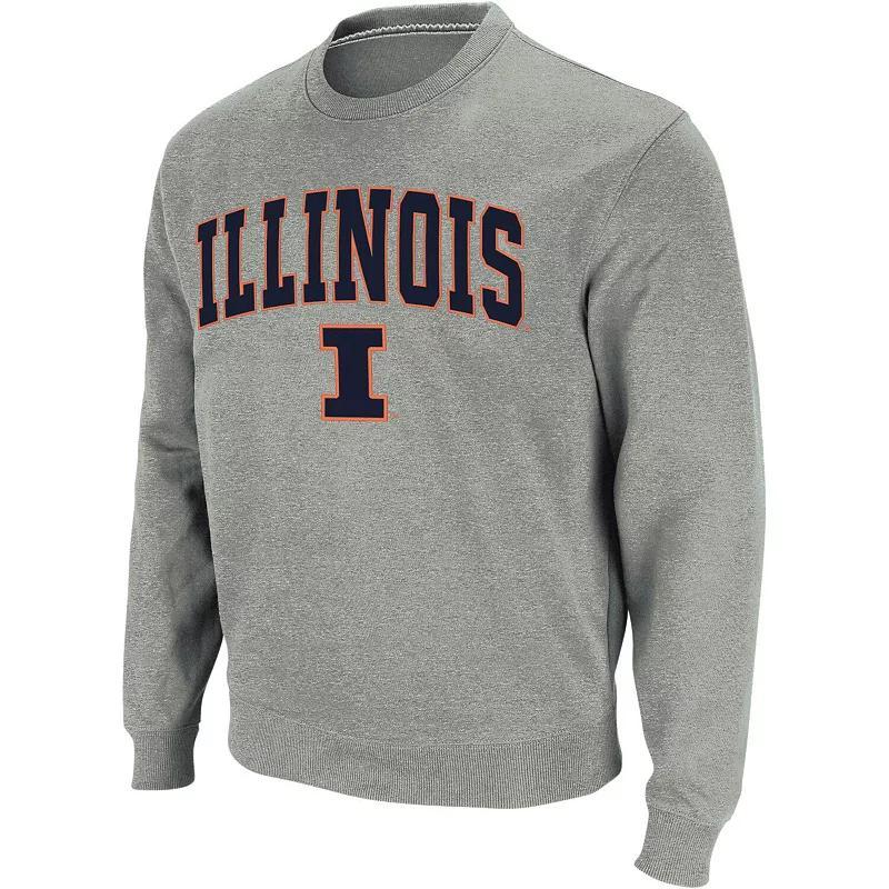 Men's Colosseum Heather Gray Illinois Fighting Illini Arch & Logo Crew Neck Sweatshirt, Size: Small, Grey Product Image