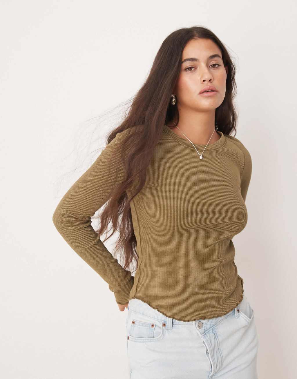 Free People easy does it slash neck top in moss green Product Image