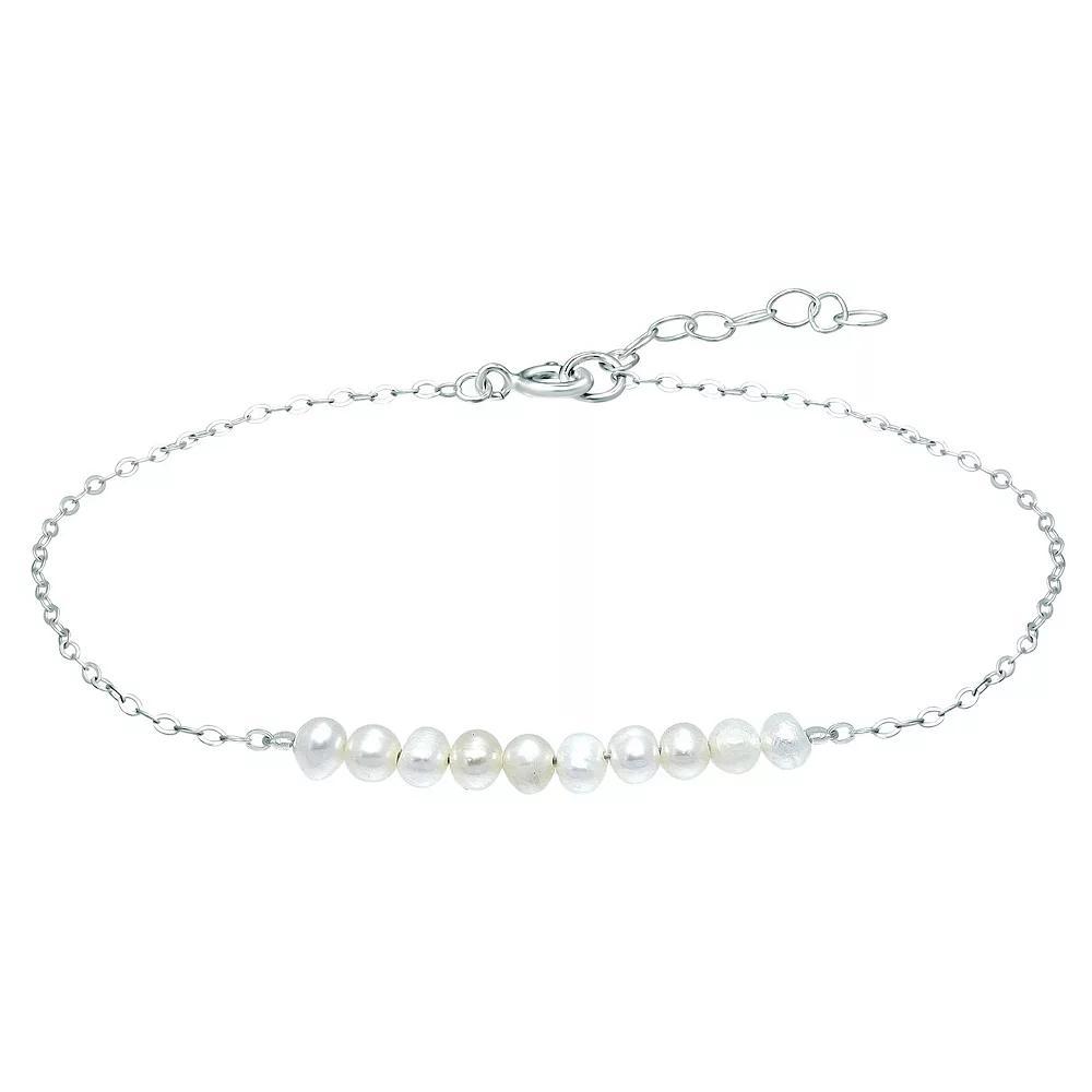 Aleure Precioso Sterling Silver Freshwater Cultured Pearl Beaded Anklet, Women's, Size: 9", White Product Image
