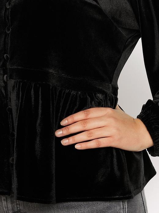 Waist-Defined Velvet Peplum Top Product Image