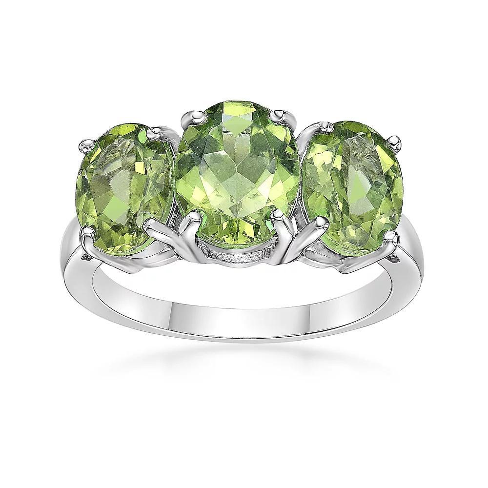 Gemminded Sterling Silver Peridot 3-Stone Oval Ring, Women's, Size: 7 Product Image