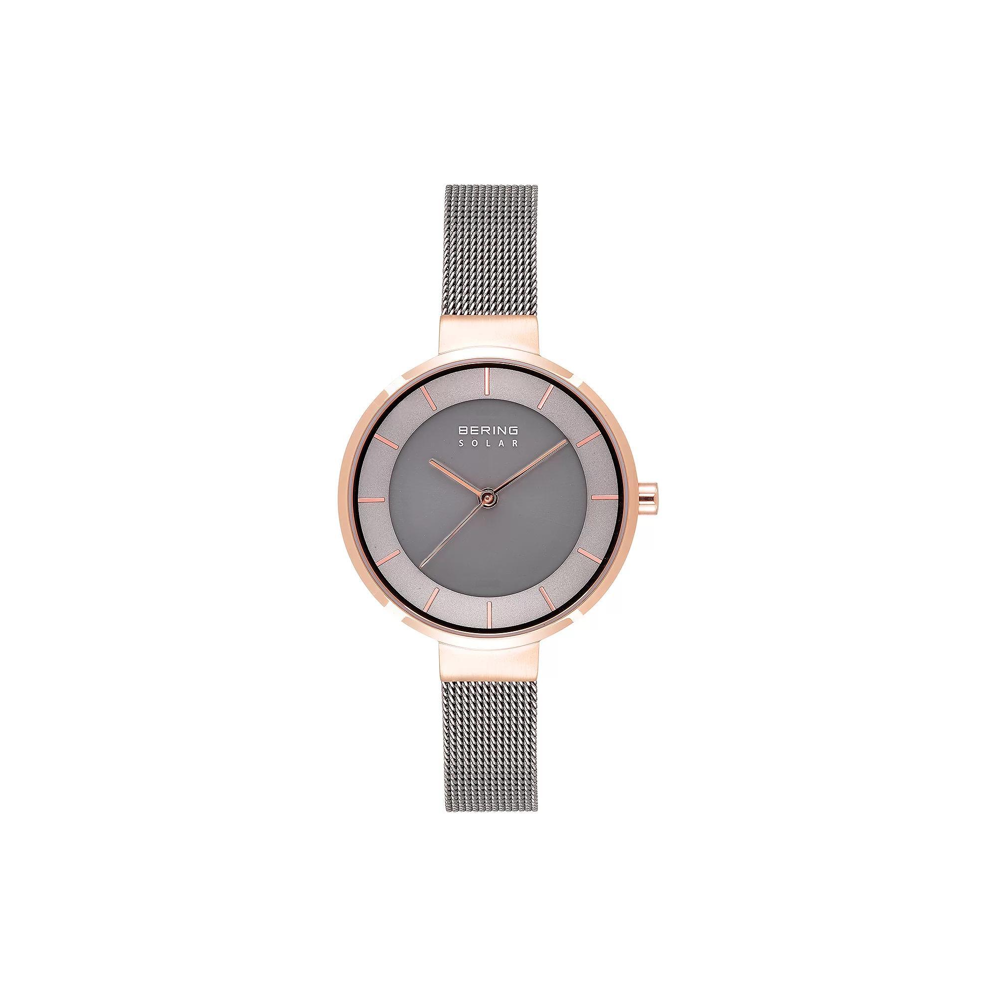 Women's Slim Solar Rose Gold Case Grey Mesh Watch, Size: Medium, Silvertone Product Image