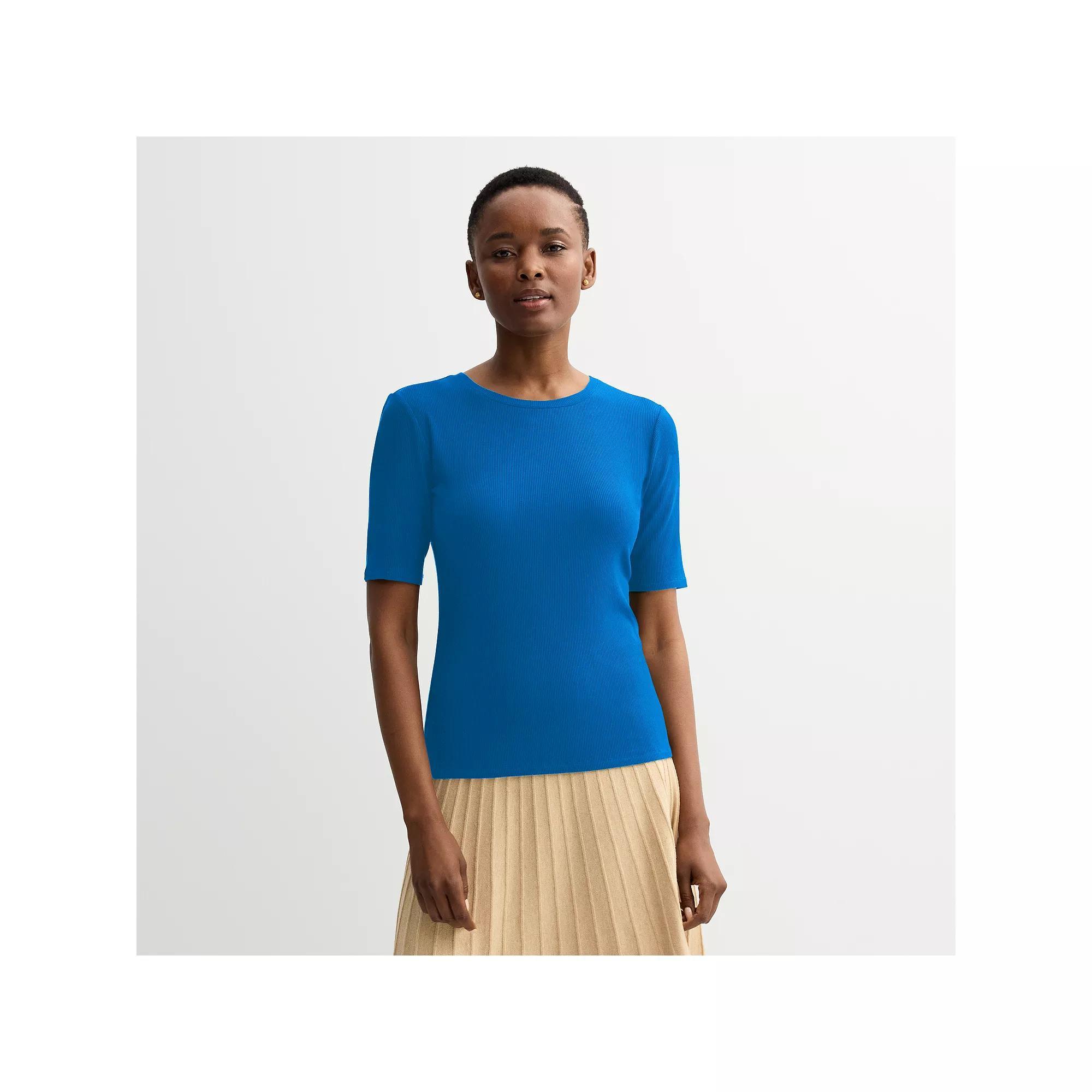 Petite Nine West Fitted Elbow Sleeve Tee, Womens Maddie Purple Product Image