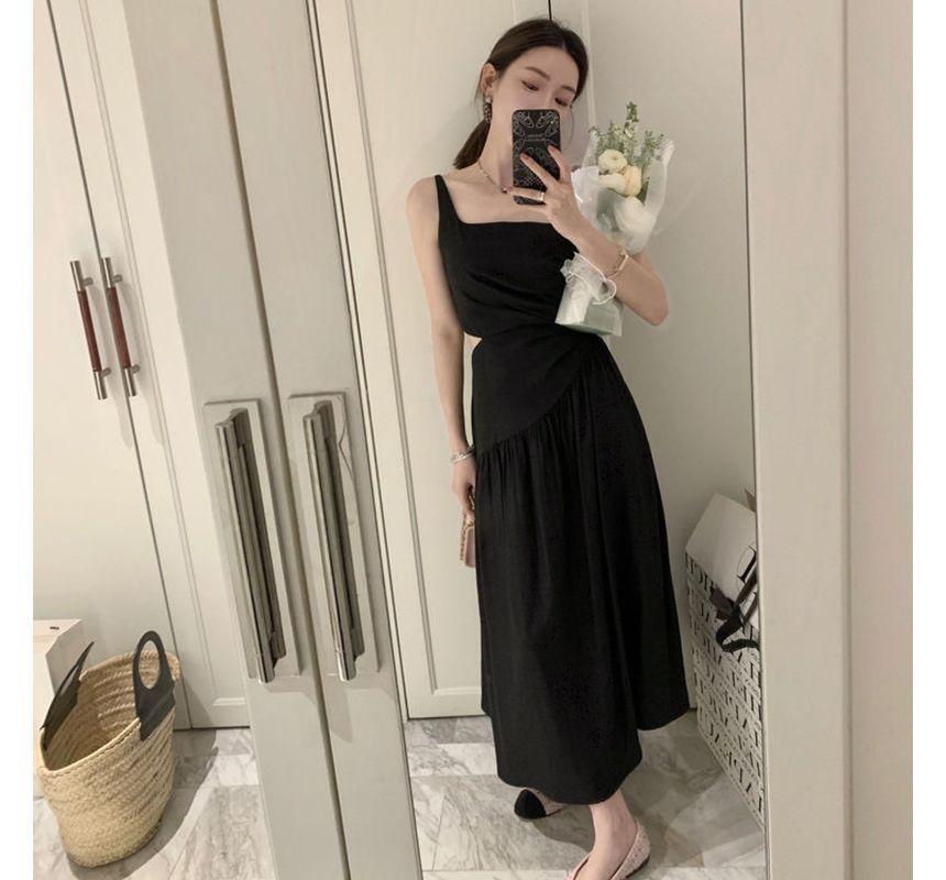 Sleeveless Square-Neck Cut Out Plain Maxi A-Line Dress Product Image