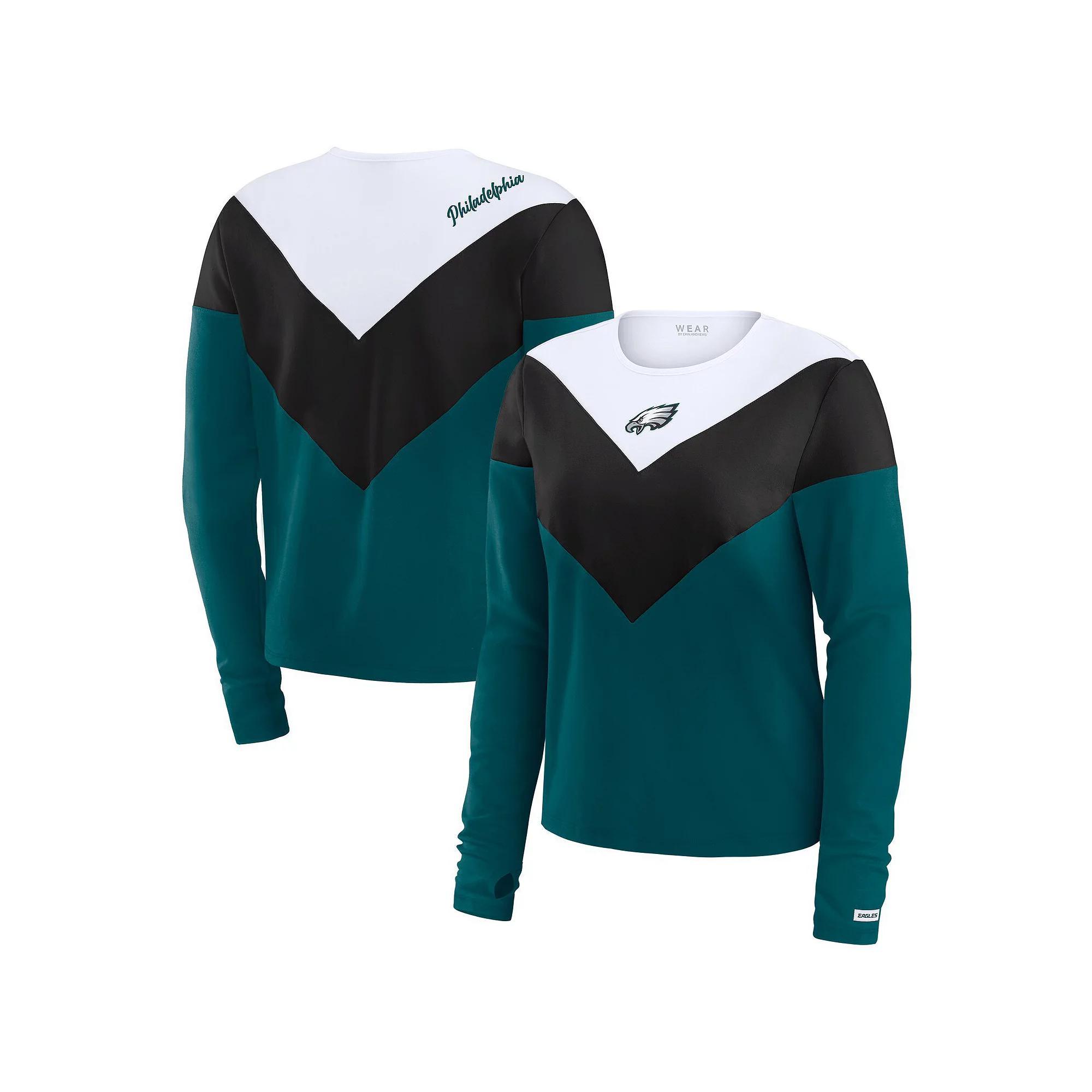 Women's WEAR by Erin Andrews Midnight Green/Black Philadelphia Eagles Plus Size Chevron Tri-Blend Long Sleeve T-Shirt, Size: 3XL Product Image