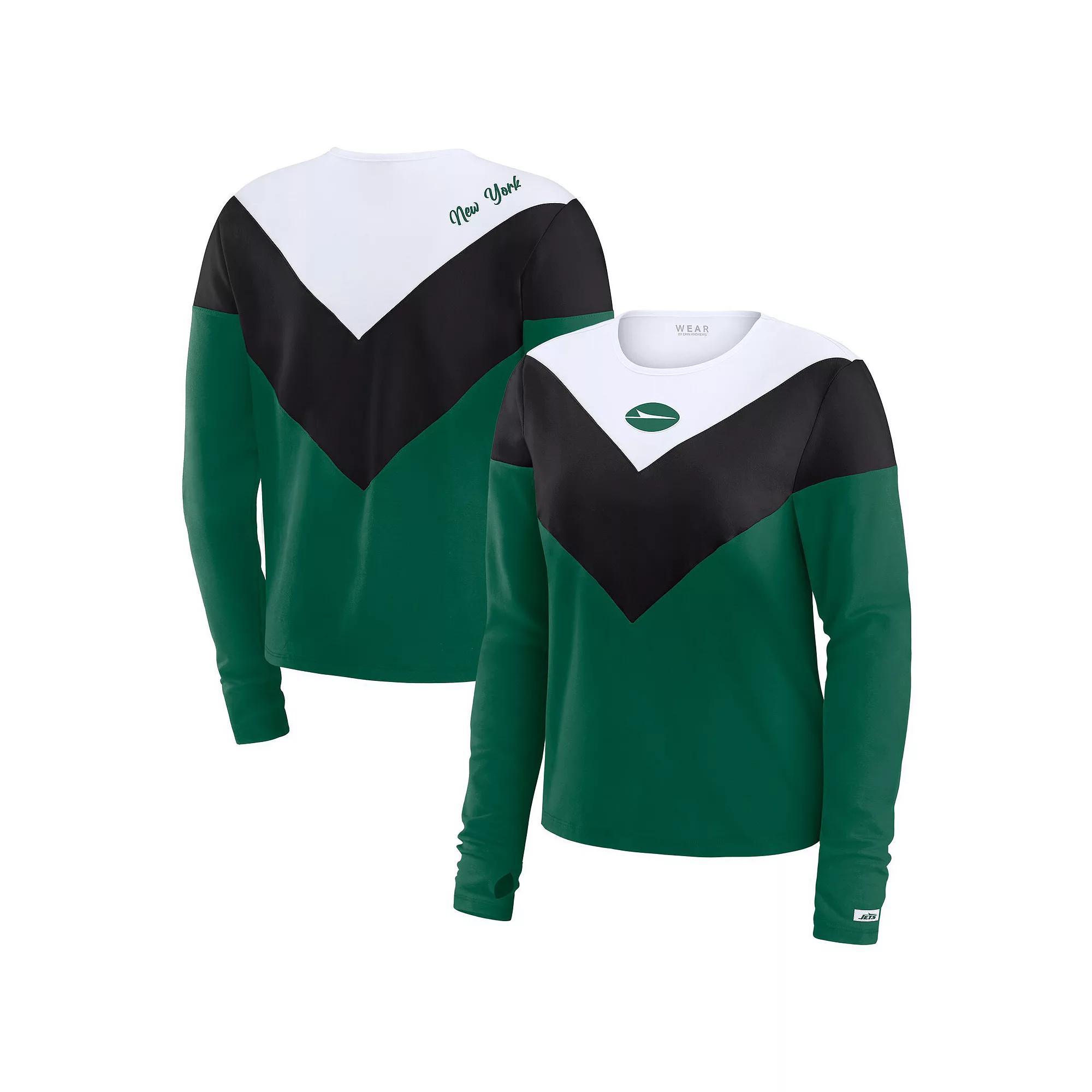 Women's WEAR by Erin Andrews Green/Black New York Jets Plus Size Chevron Tri-Blend Long Sleeve T-Shirt, Size: 4XL Product Image