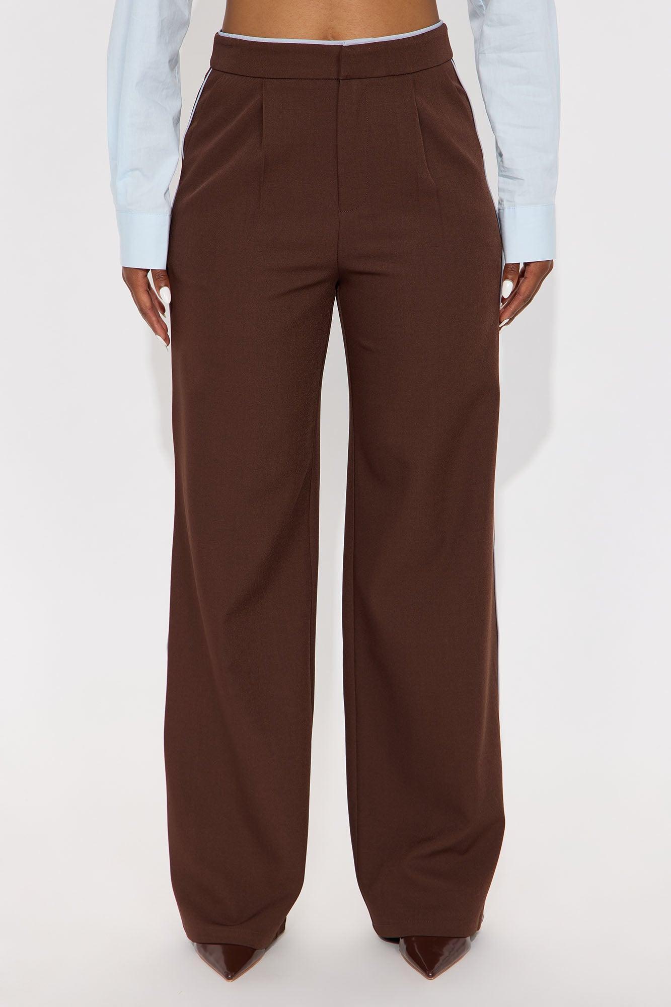Faye Wide Leg Trouser Pants - Brown/combo Product Image